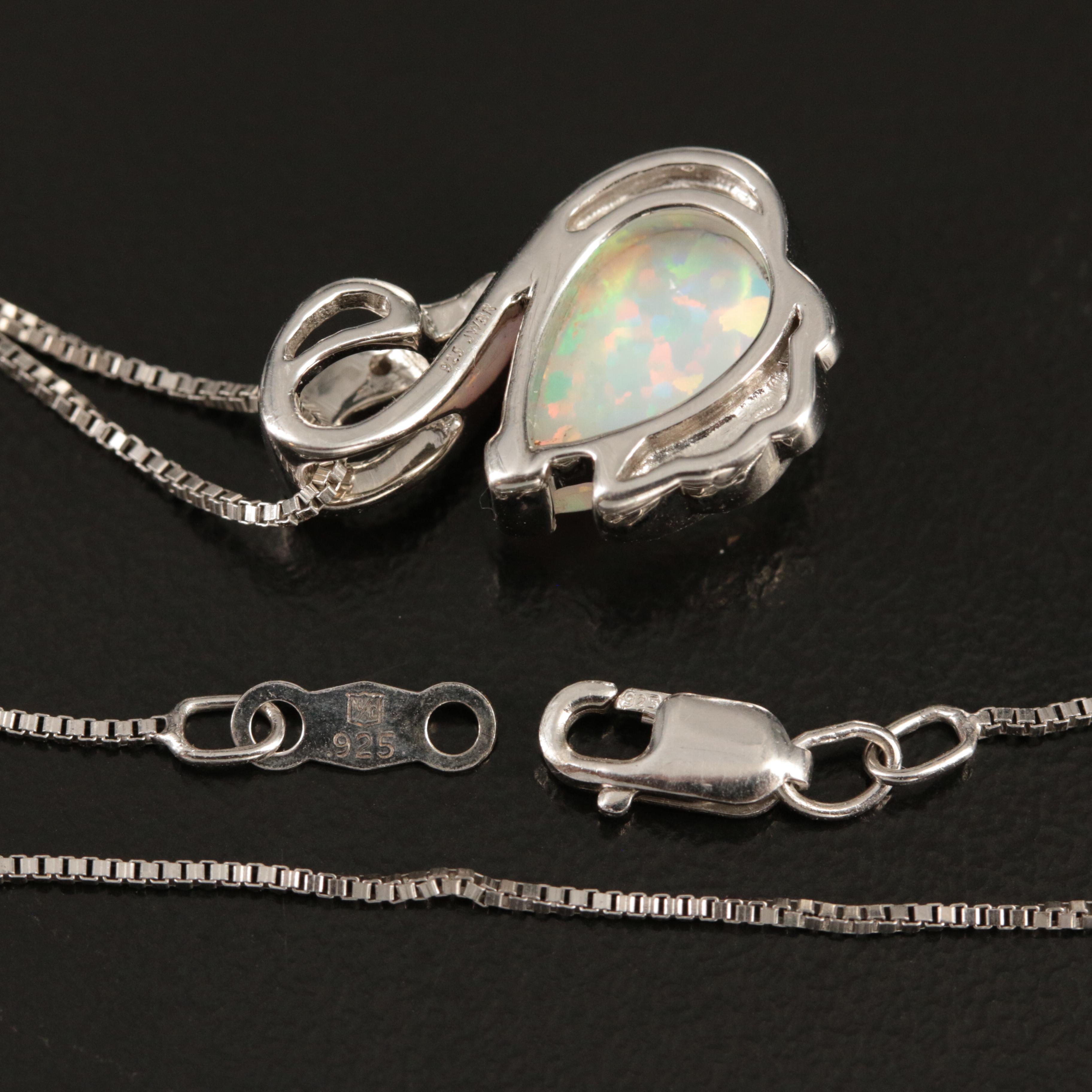 Sterling Opal and Sapphire Swan Pendant Necklace