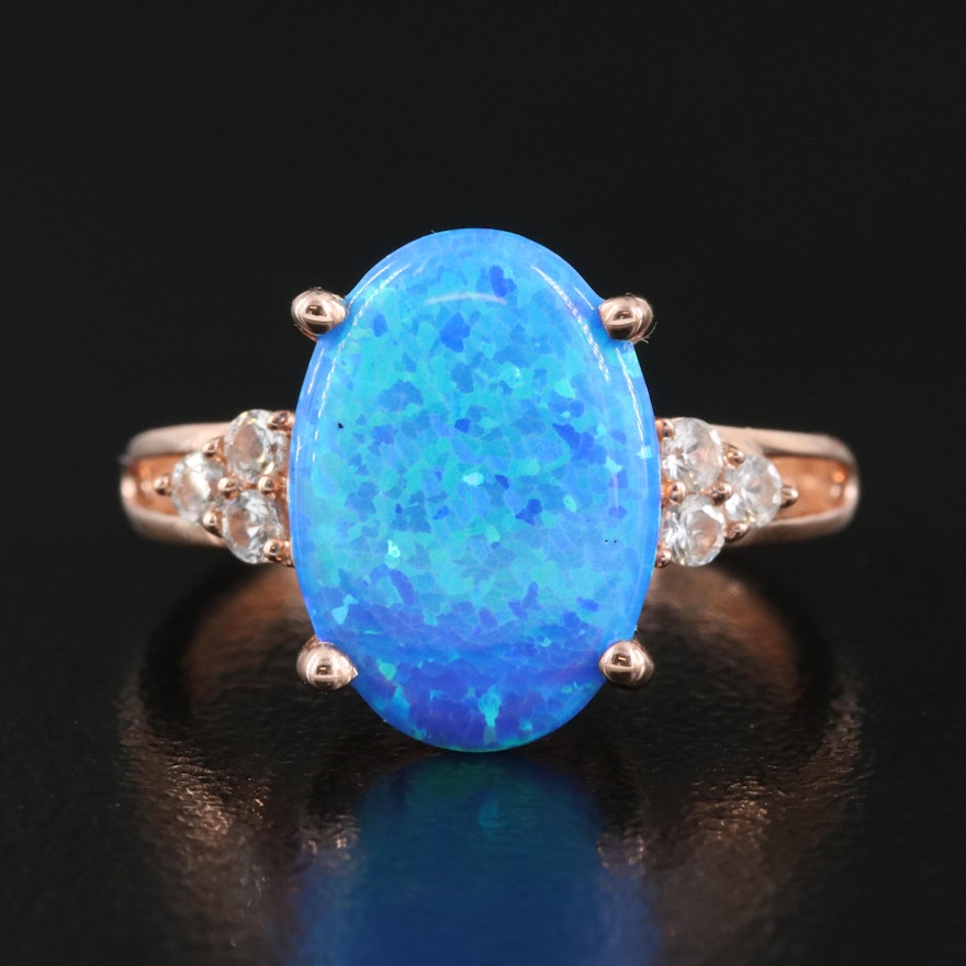 Sterling Opal and Sapphire Ring