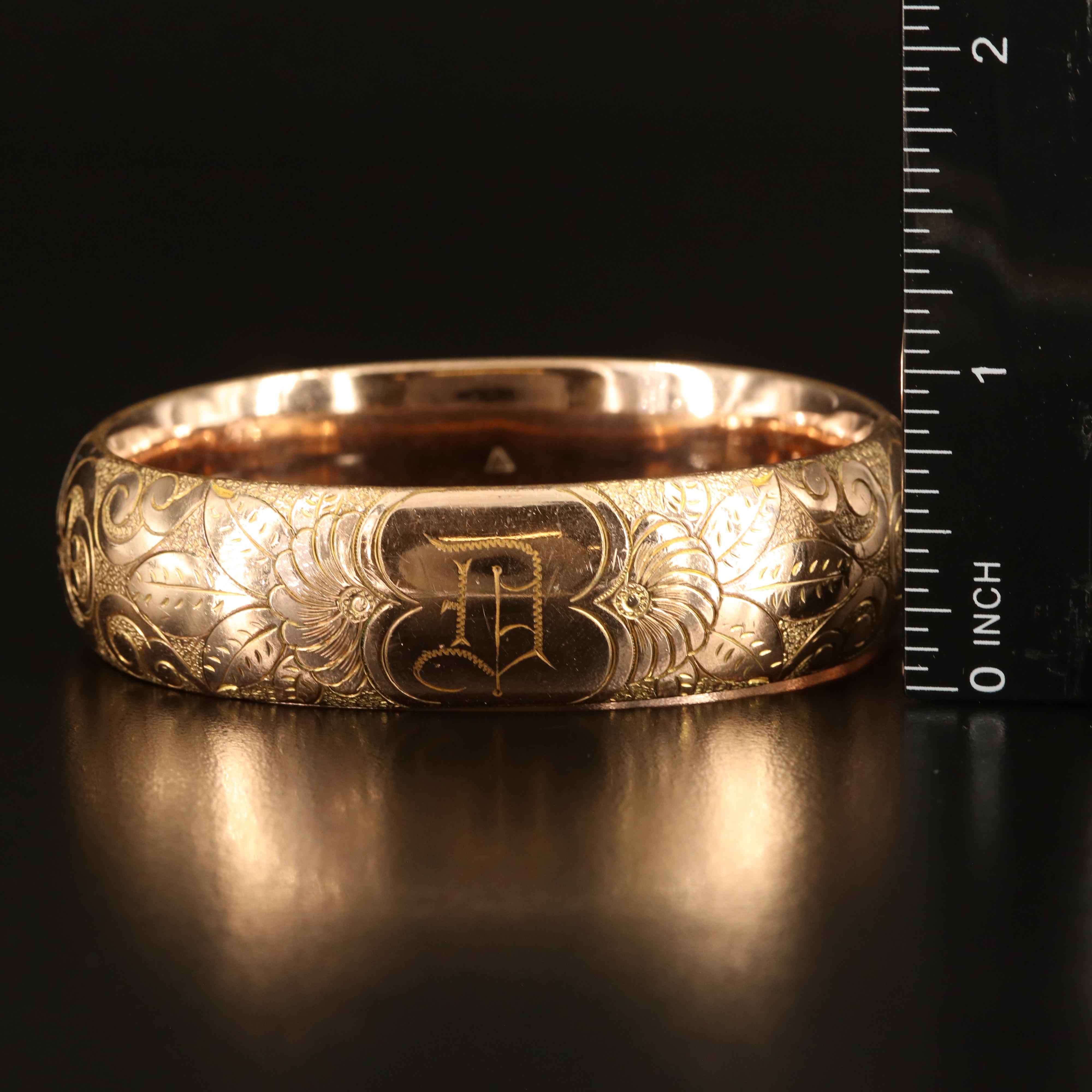 Art Nouveau Wide Bracelet with Engraved Flourishes