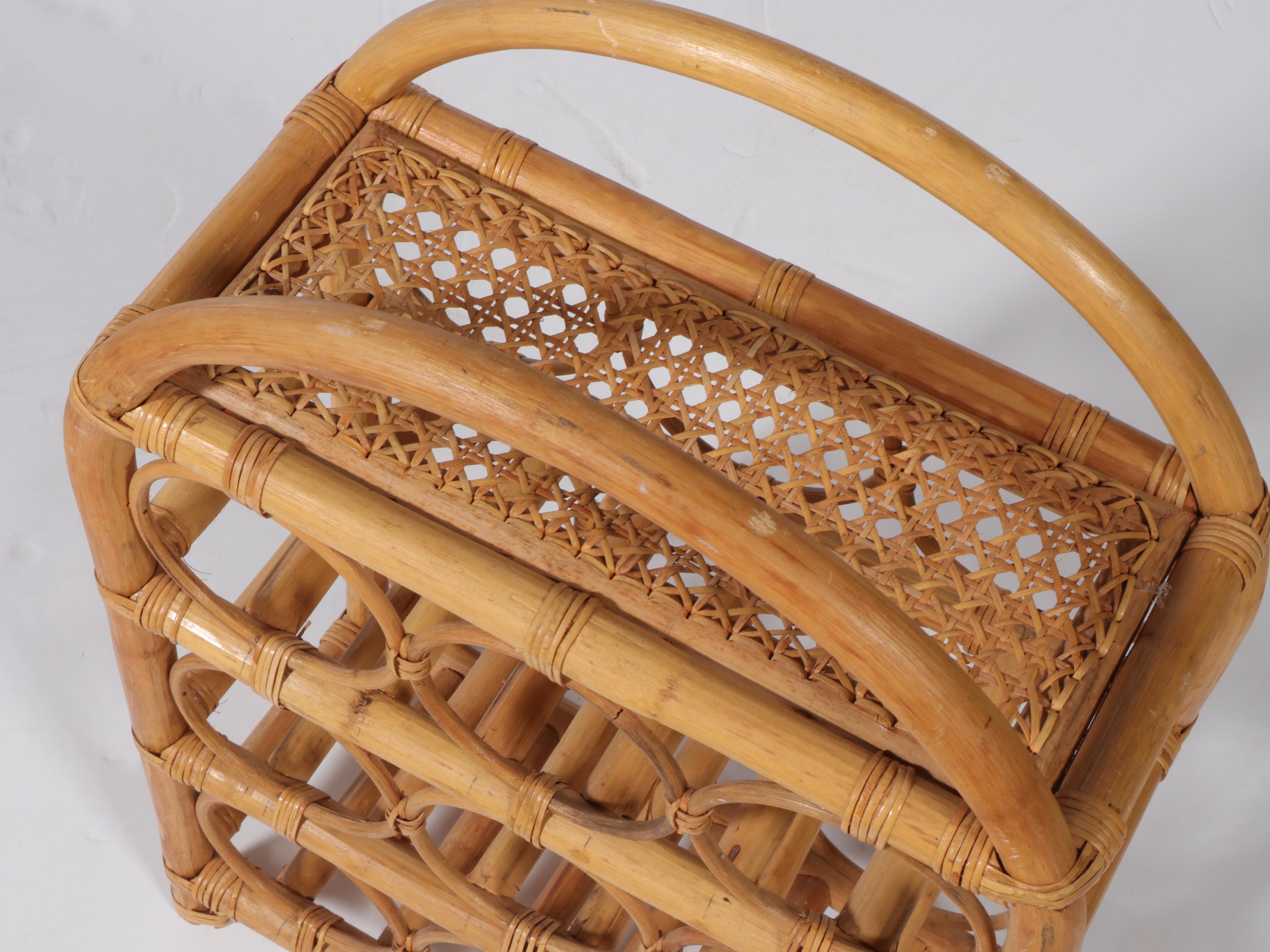Rattan and Caned Nine-Bottle Wine Rack
