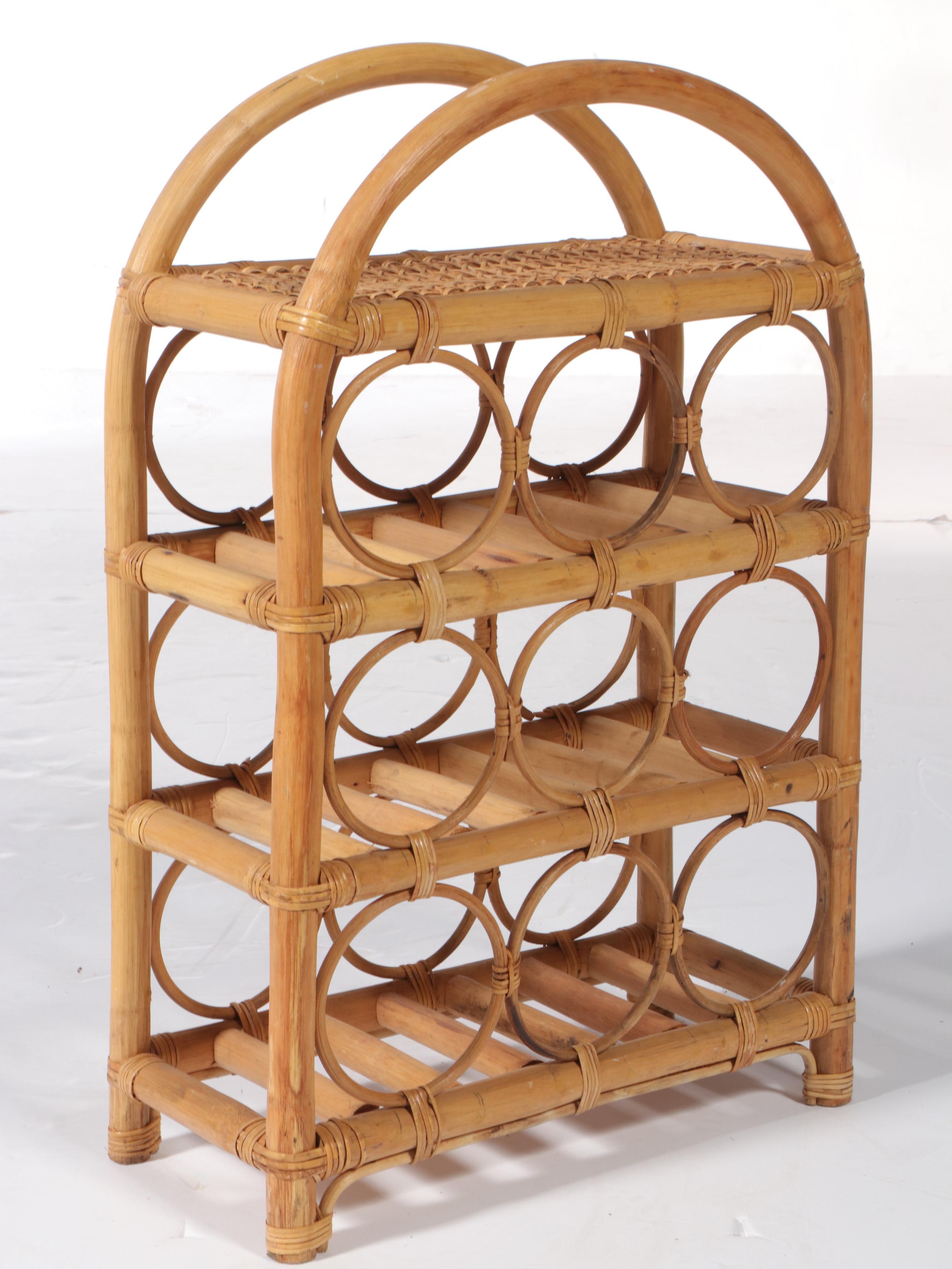 Rattan and Caned Nine-Bottle Wine Rack