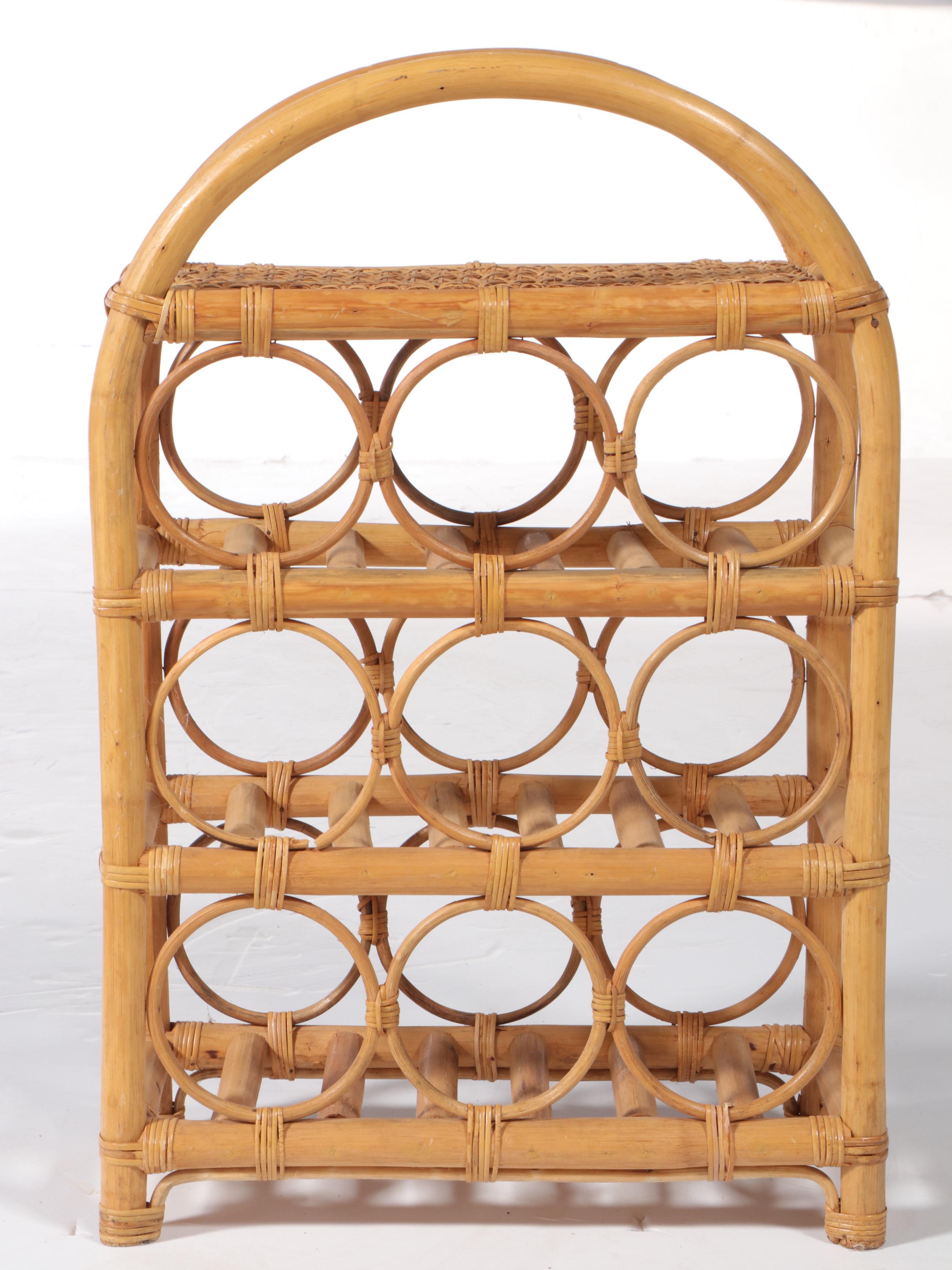 Rattan and Caned Nine-Bottle Wine Rack