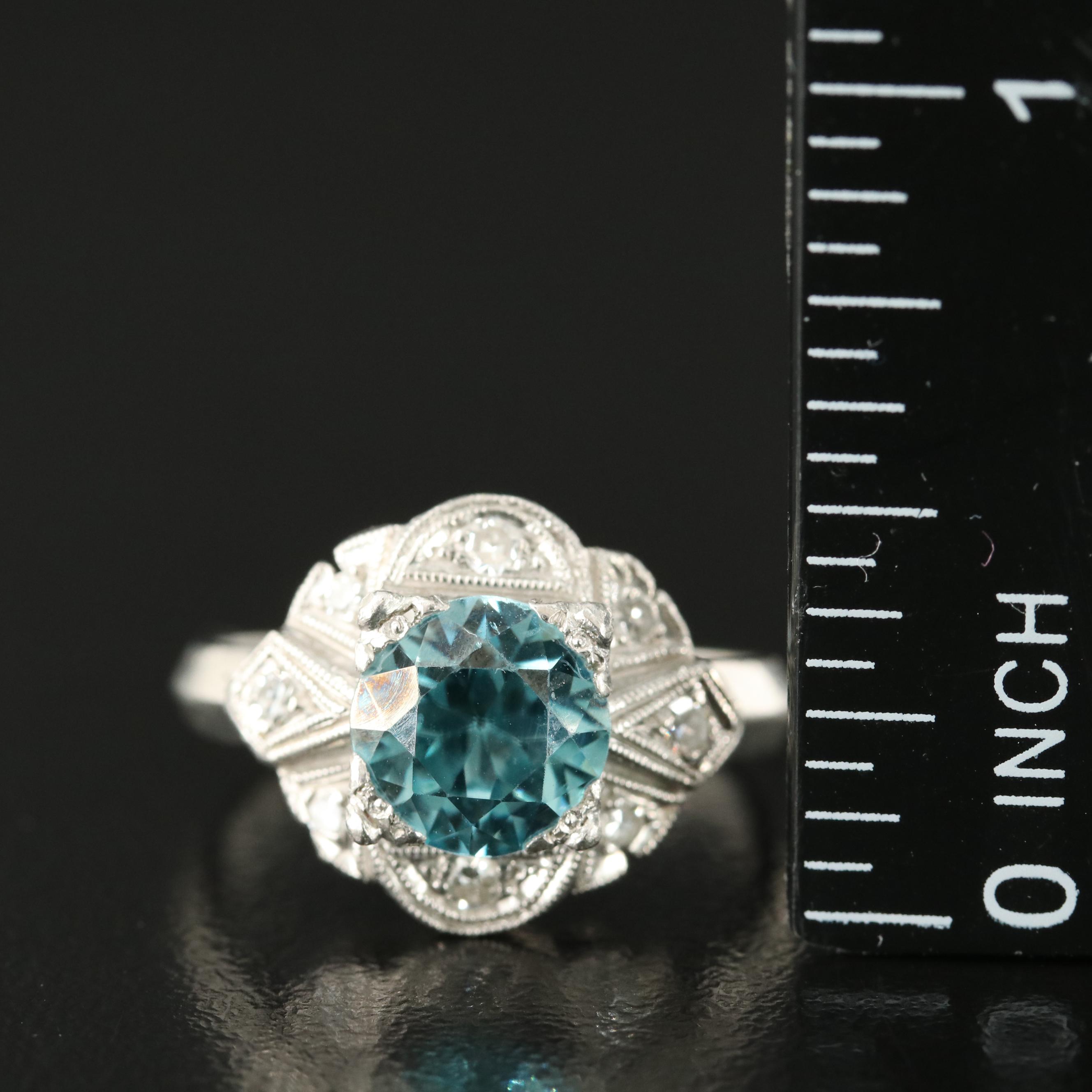 Art Deco Platinum Zircon and Diamond Ring
