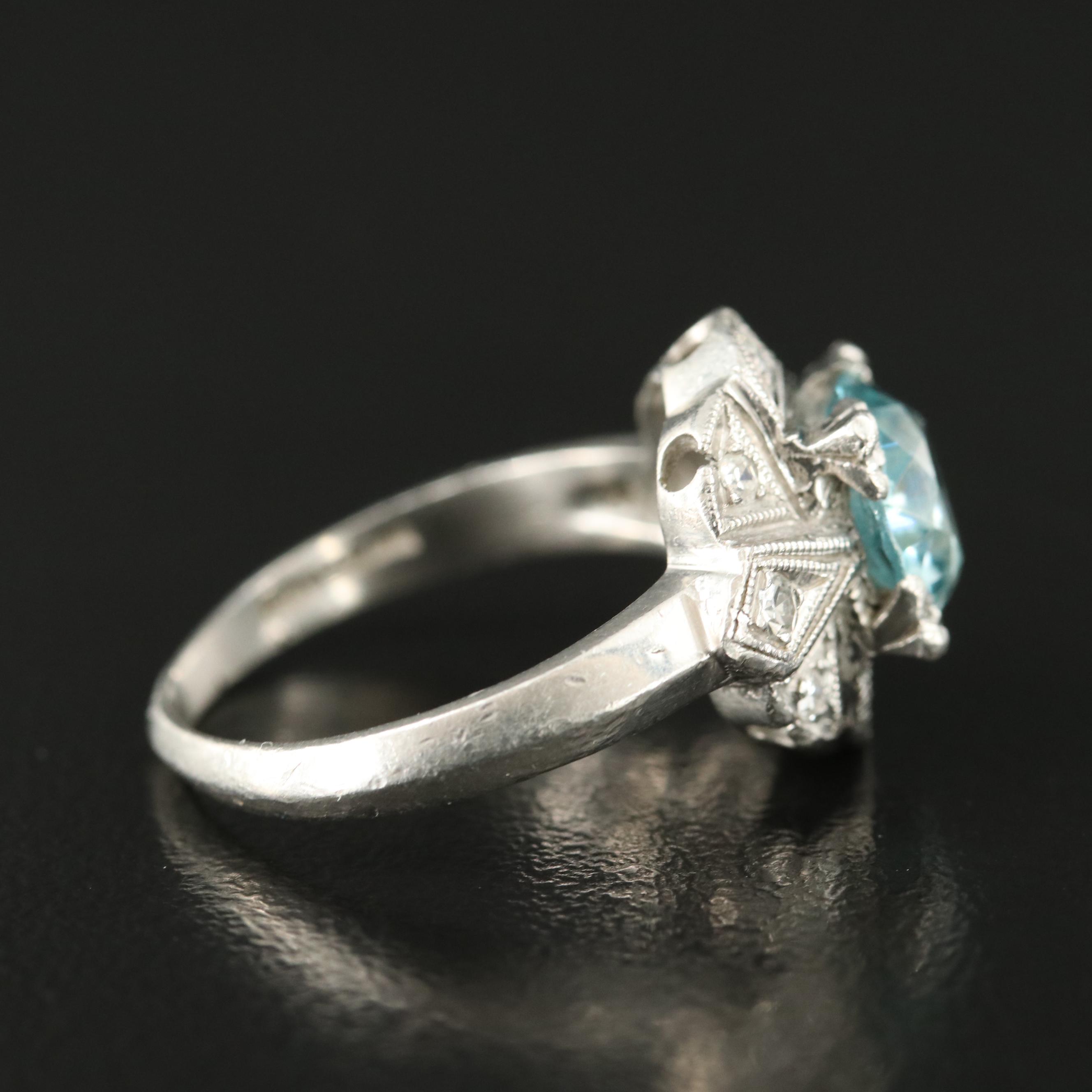 Art Deco Platinum Zircon and Diamond Ring