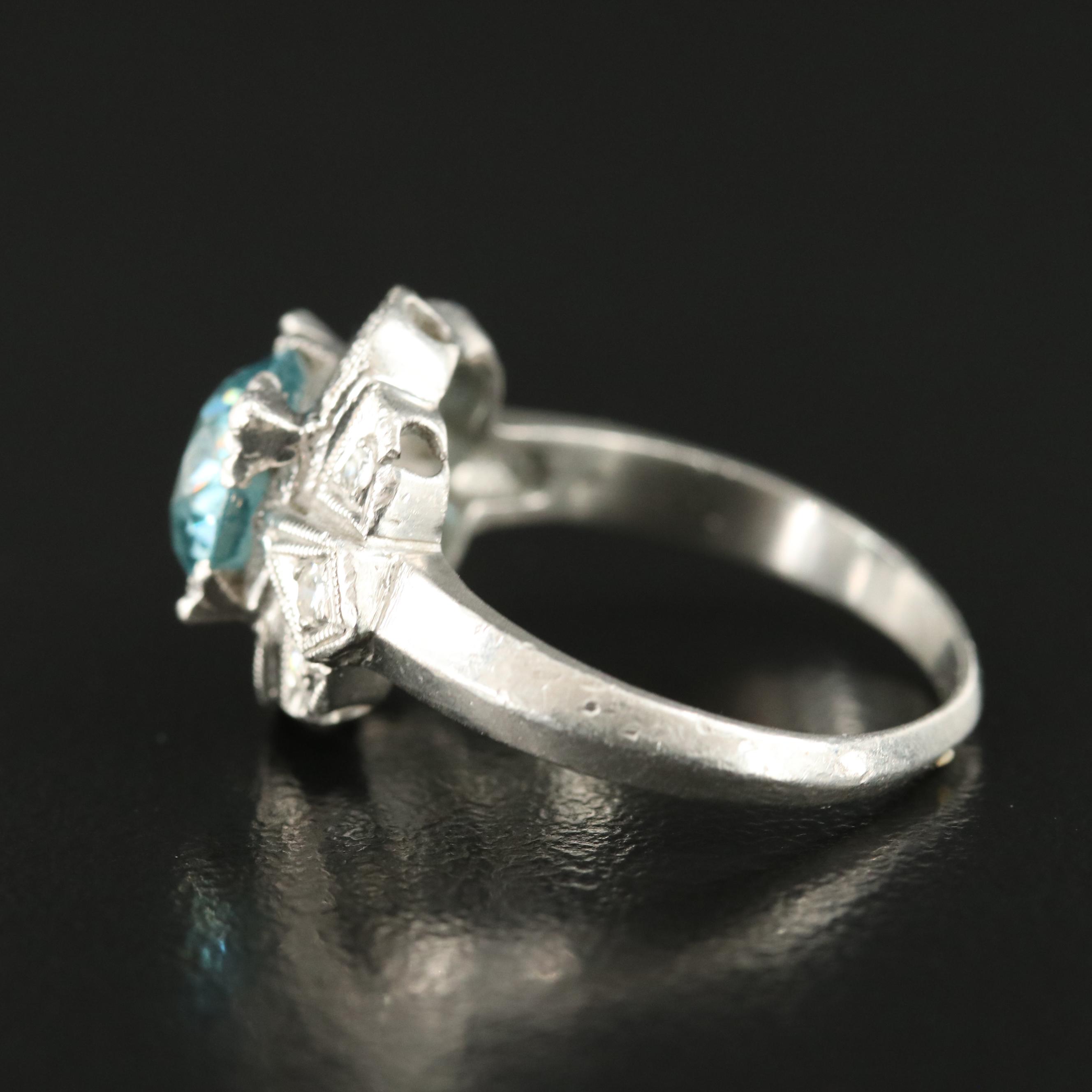 Art Deco Platinum Zircon and Diamond Ring