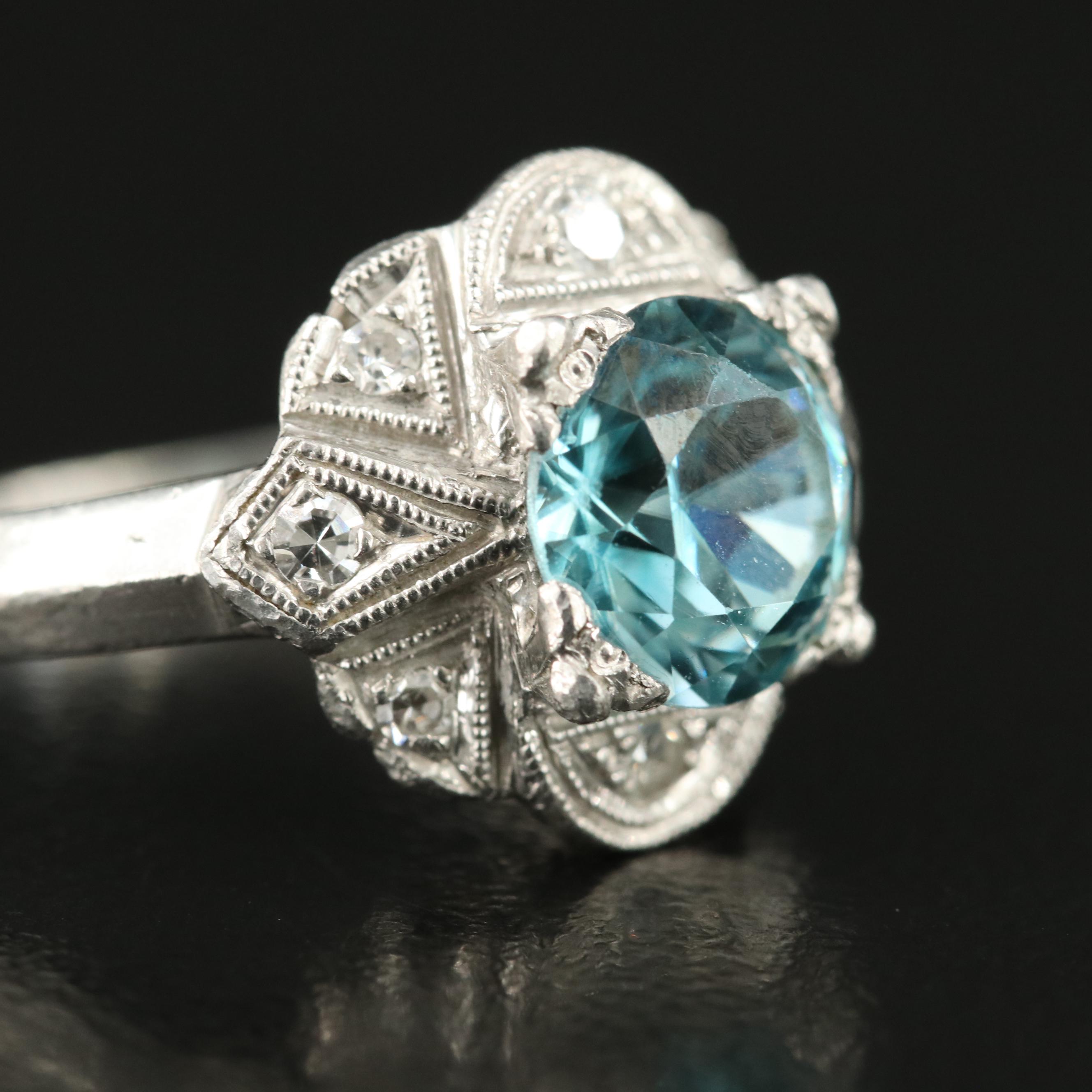 Art Deco Platinum Zircon and Diamond Ring