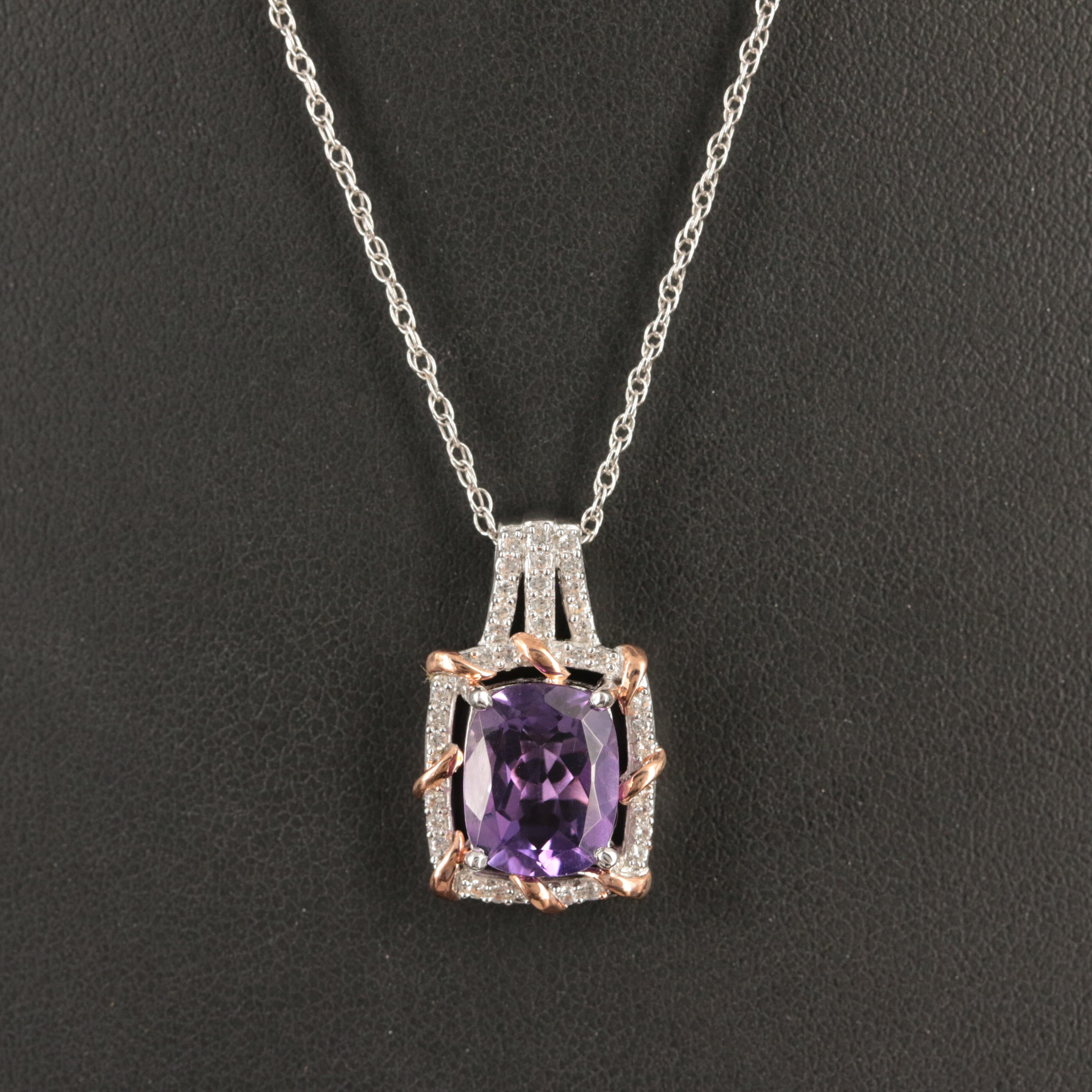 Sterling Amethyst and Sapphire Pendant Necklace