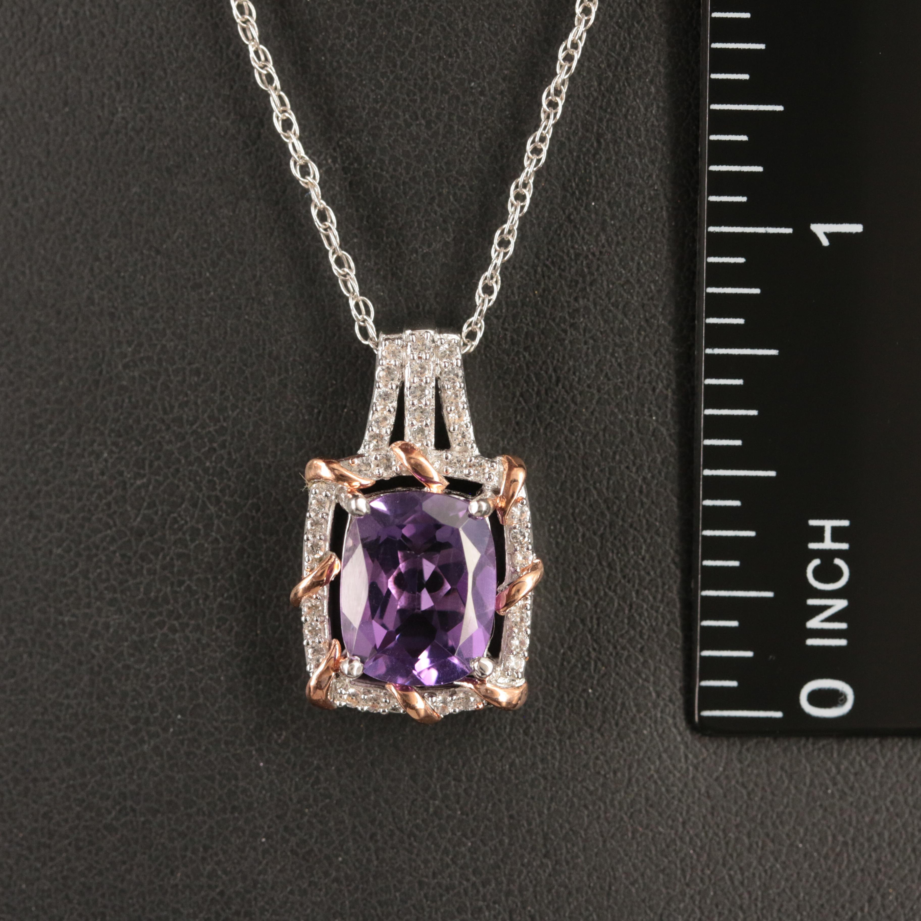 Sterling Amethyst and Sapphire Pendant Necklace