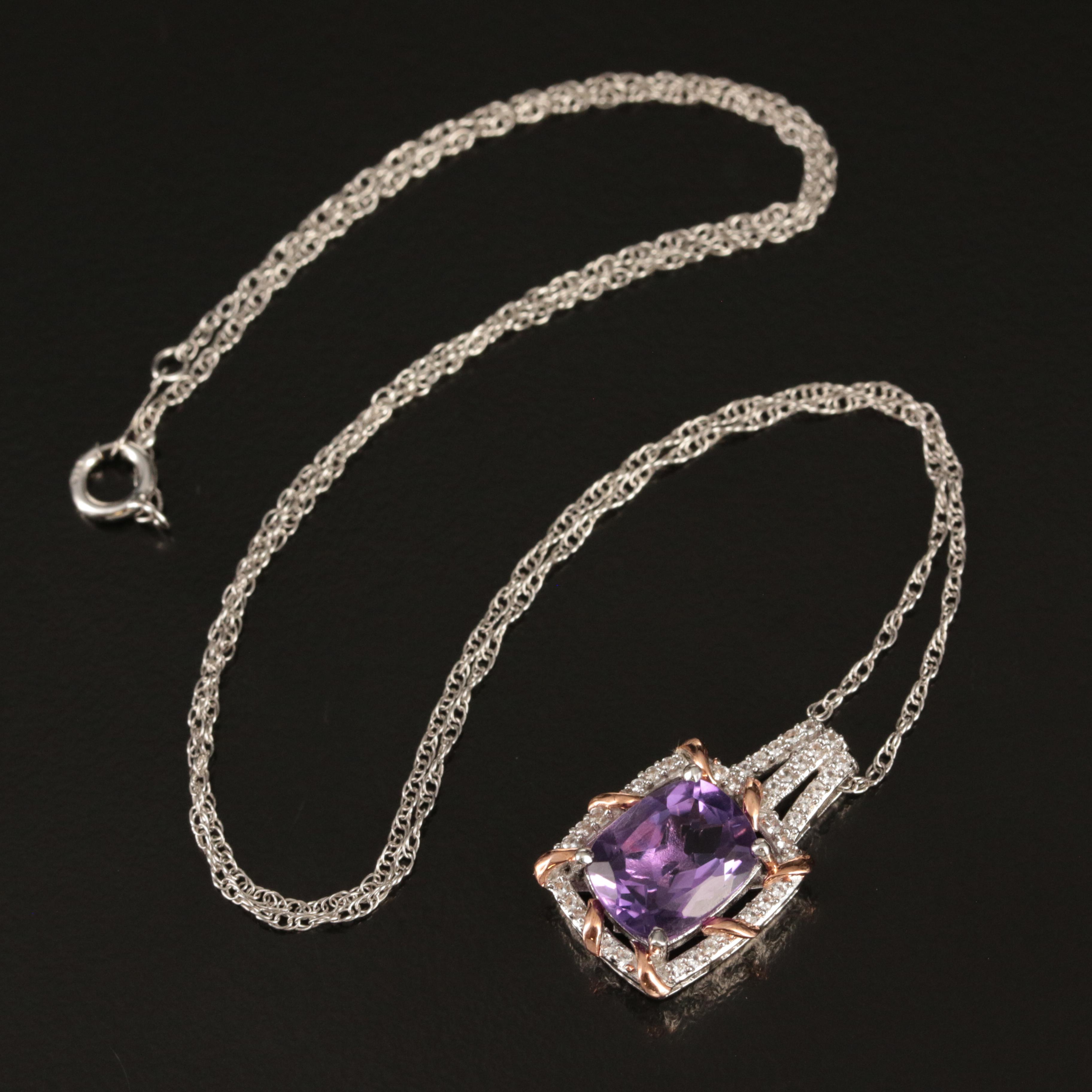 Sterling Amethyst and Sapphire Pendant Necklace
