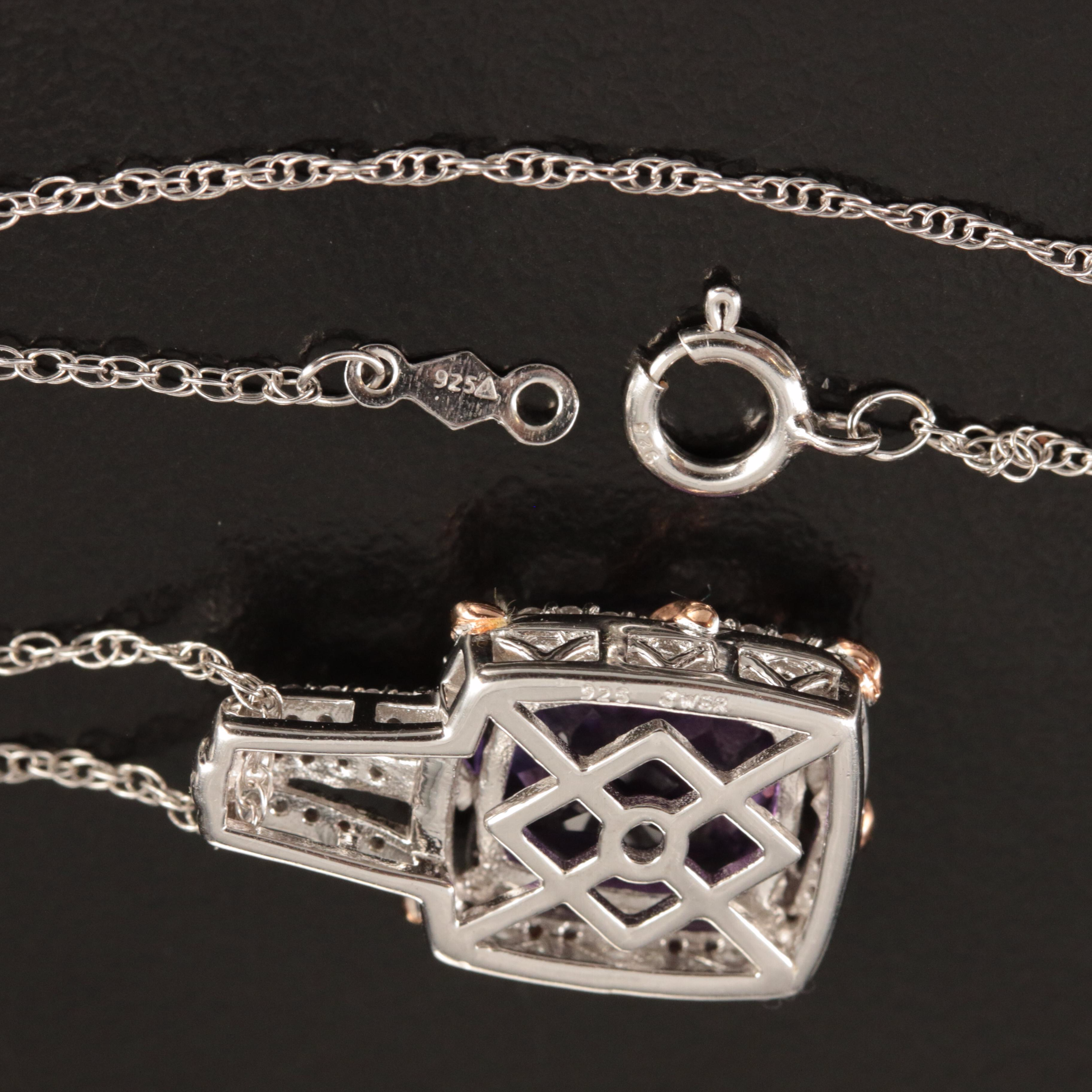 Sterling Amethyst and Sapphire Pendant Necklace