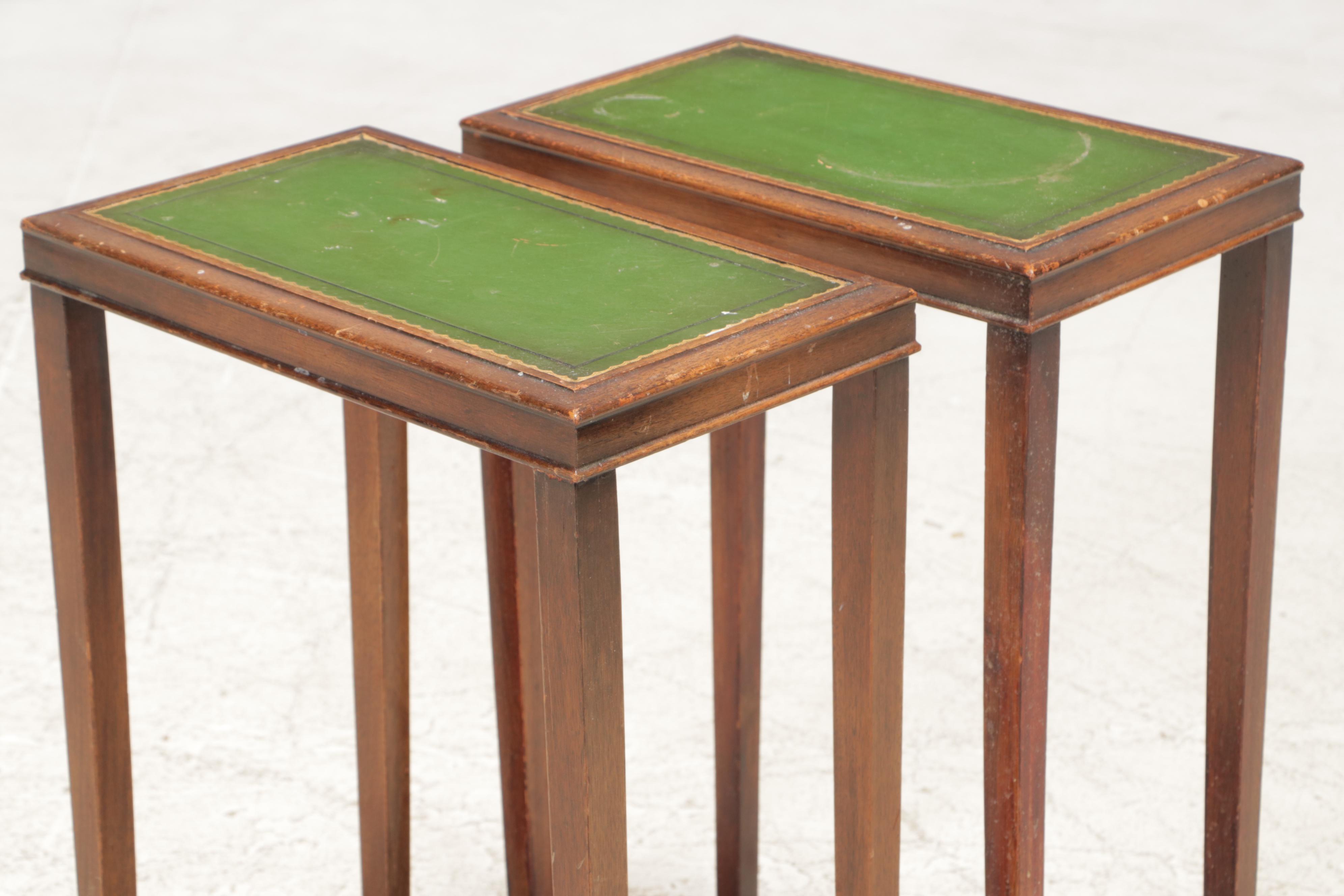 Pair of Small Weiman Federal Style Mahogany and Gilt-Tooled Leather Side Tables