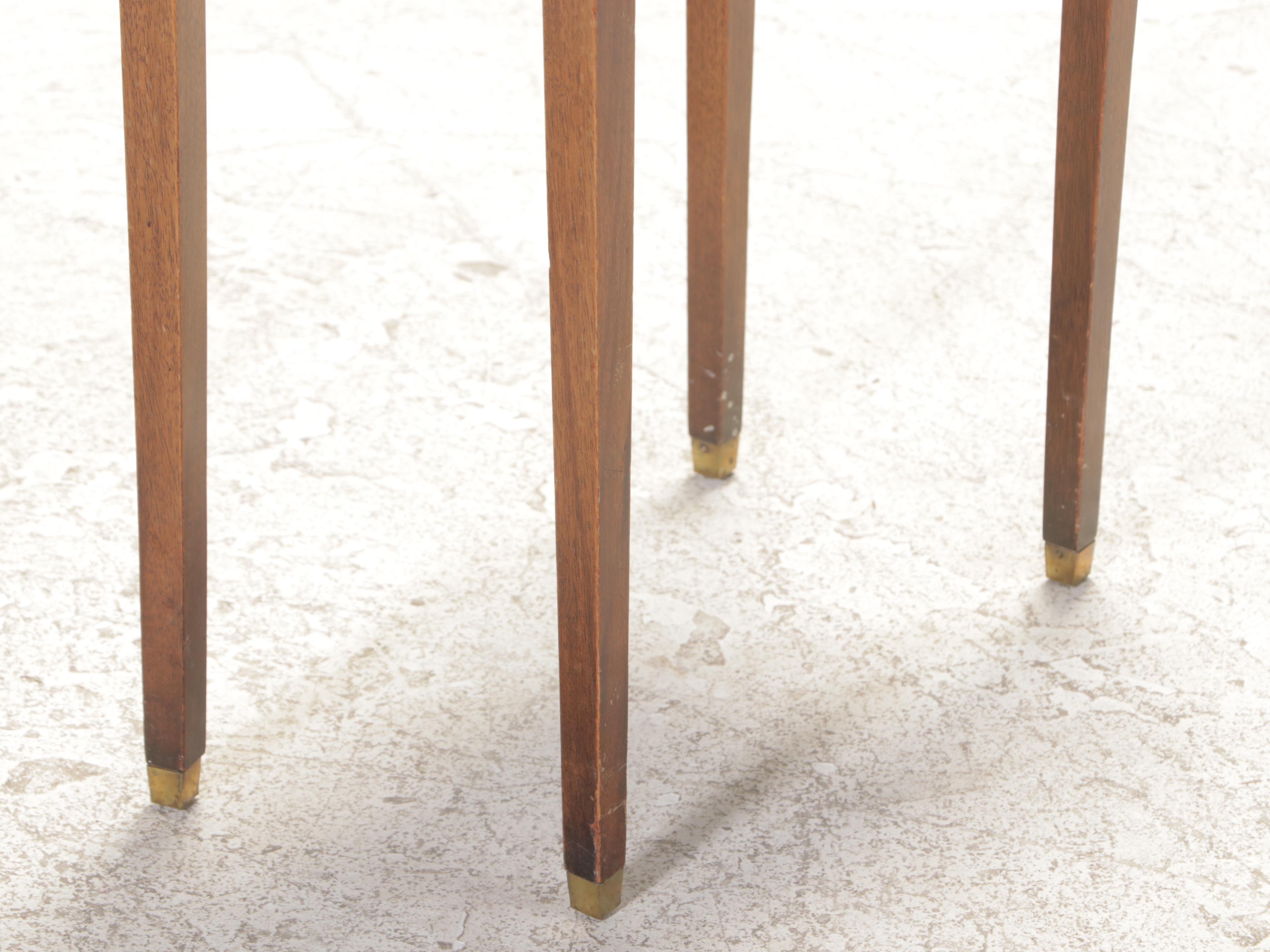 Pair of Small Weiman Federal Style Mahogany and Gilt-Tooled Leather Side Tables