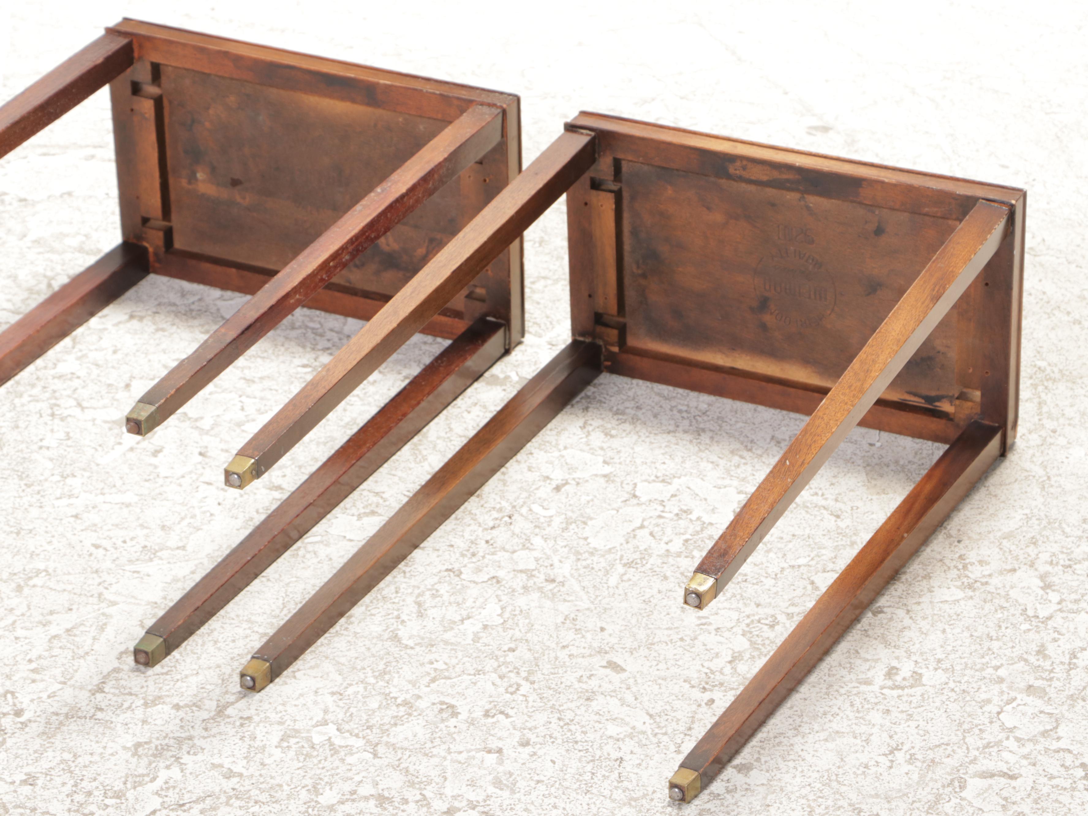 Pair of Small Weiman Federal Style Mahogany and Gilt-Tooled Leather Side Tables
