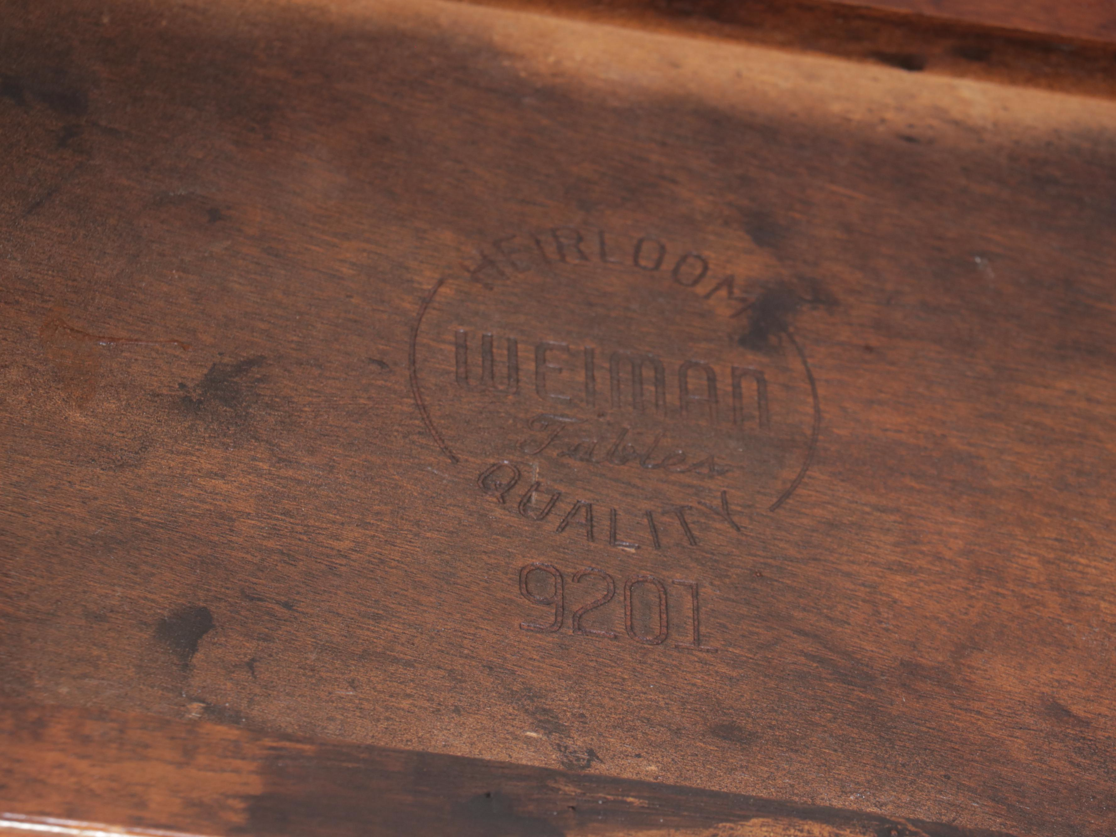 Pair of Small Weiman Federal Style Mahogany and Gilt-Tooled Leather Side Tables