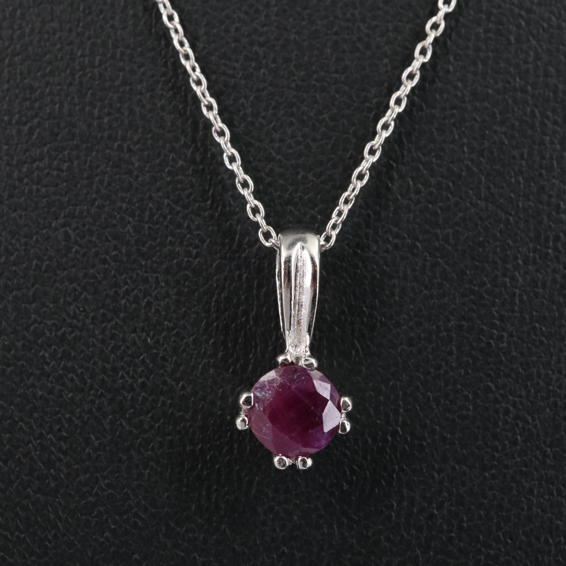 Sterling Round Ruby Pendant Necklace