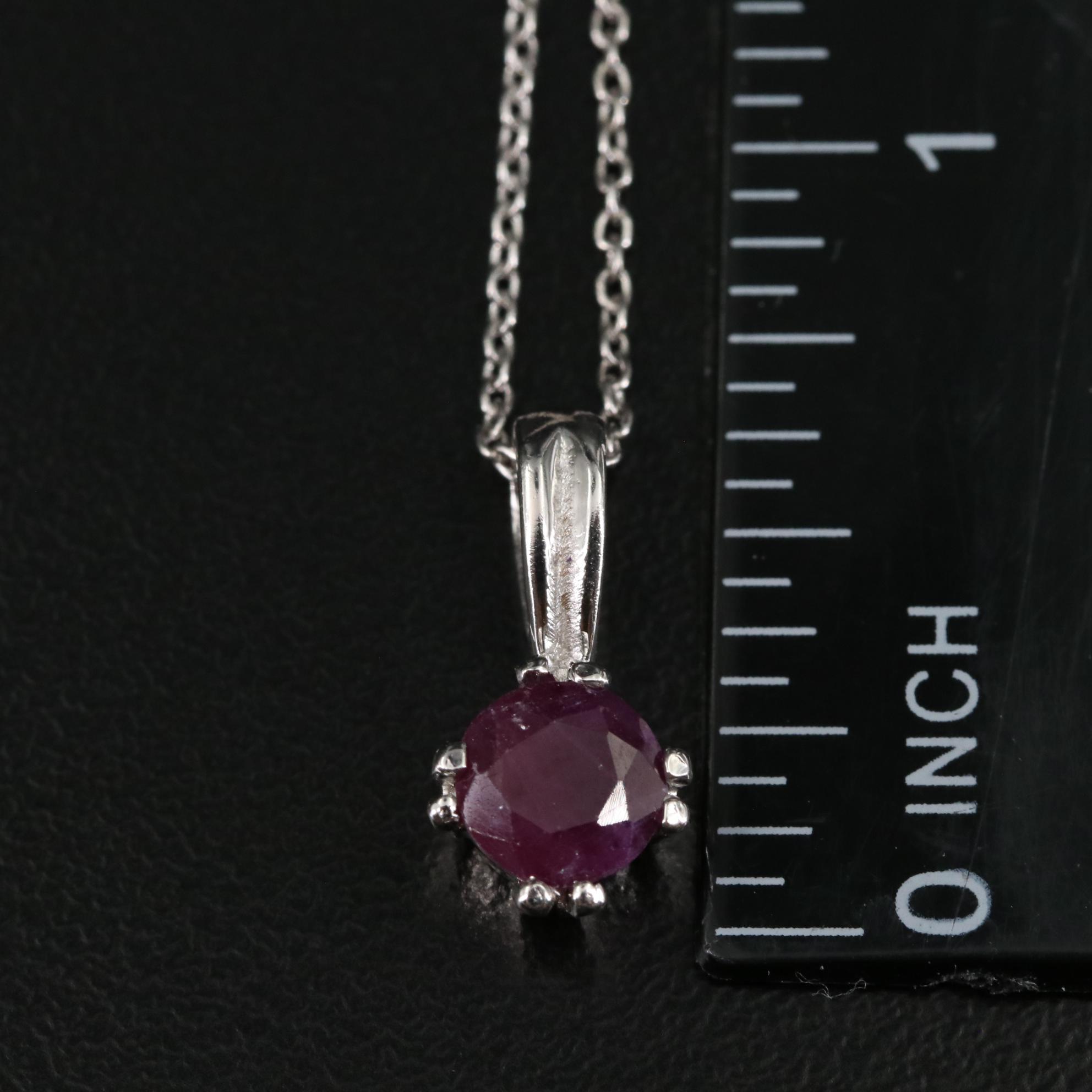 Sterling Round Ruby Pendant Necklace