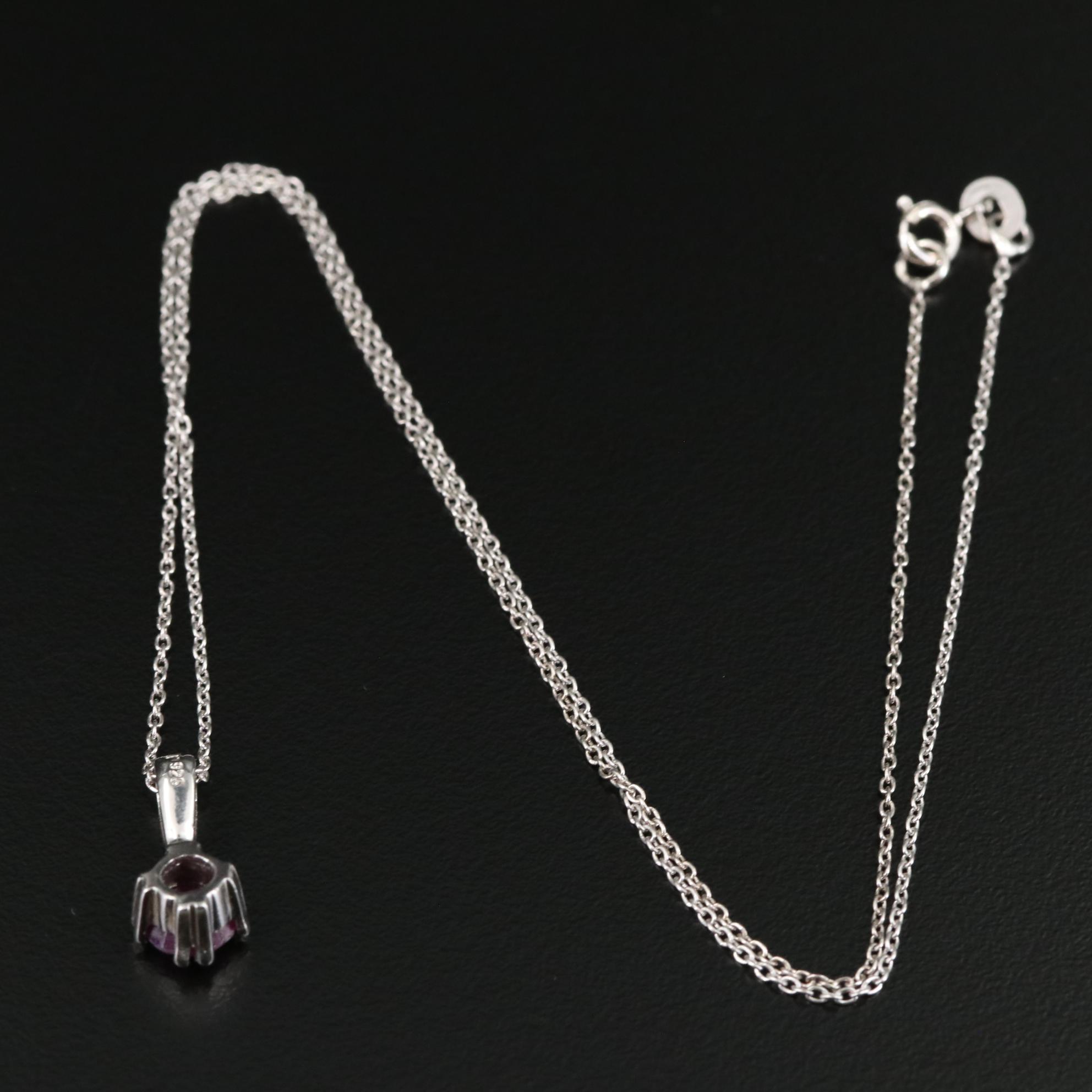 Sterling Round Ruby Pendant Necklace