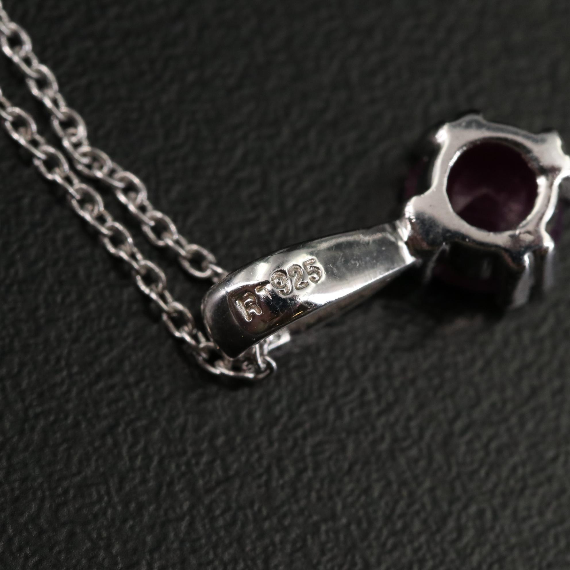 Sterling Round Ruby Pendant Necklace