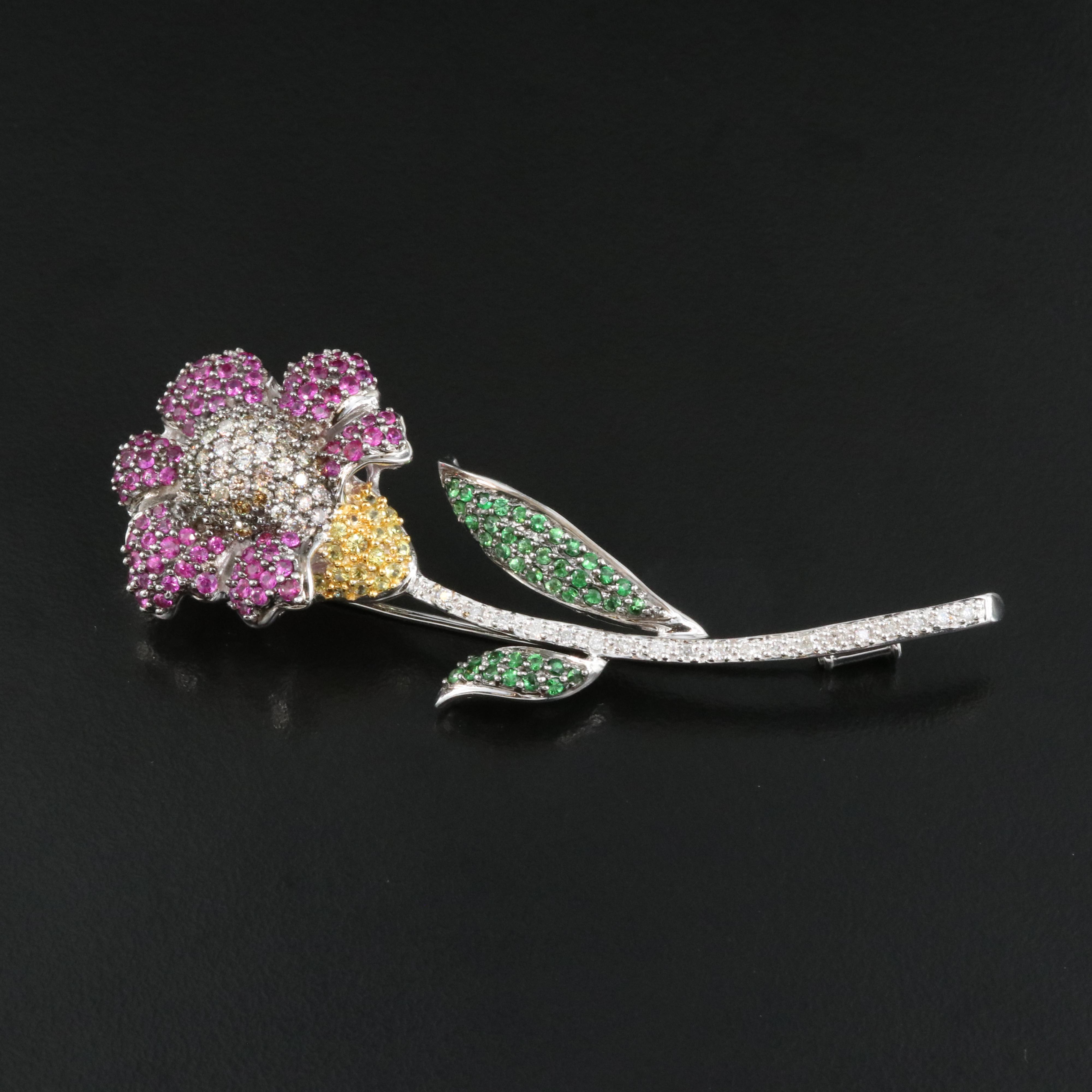 18K and 14K 1.00 CTW Diamond, Ruby, Sapphire and Tsavorite Converter Brooch