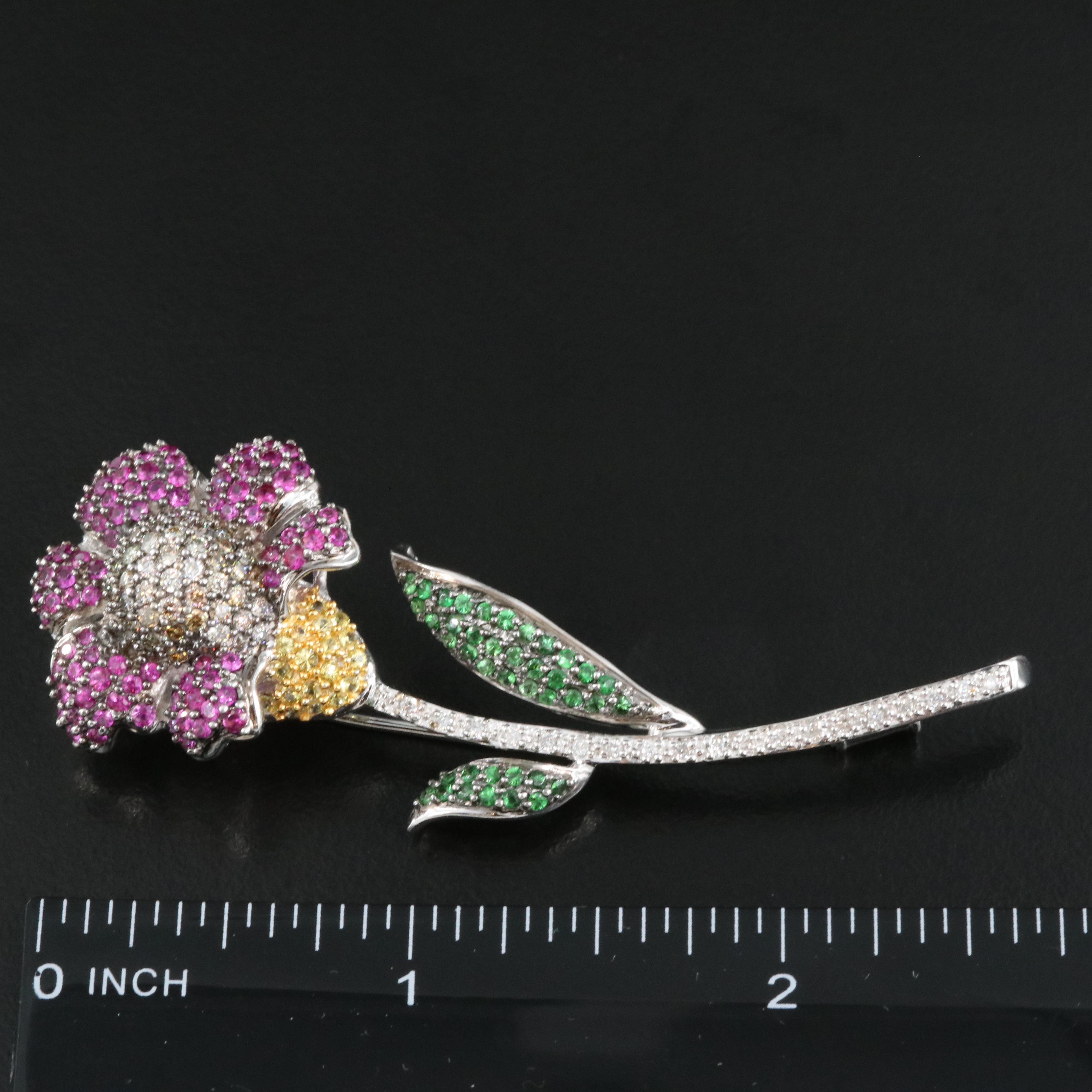 18K and 14K 1.00 CTW Diamond, Ruby, Sapphire and Tsavorite Converter Brooch