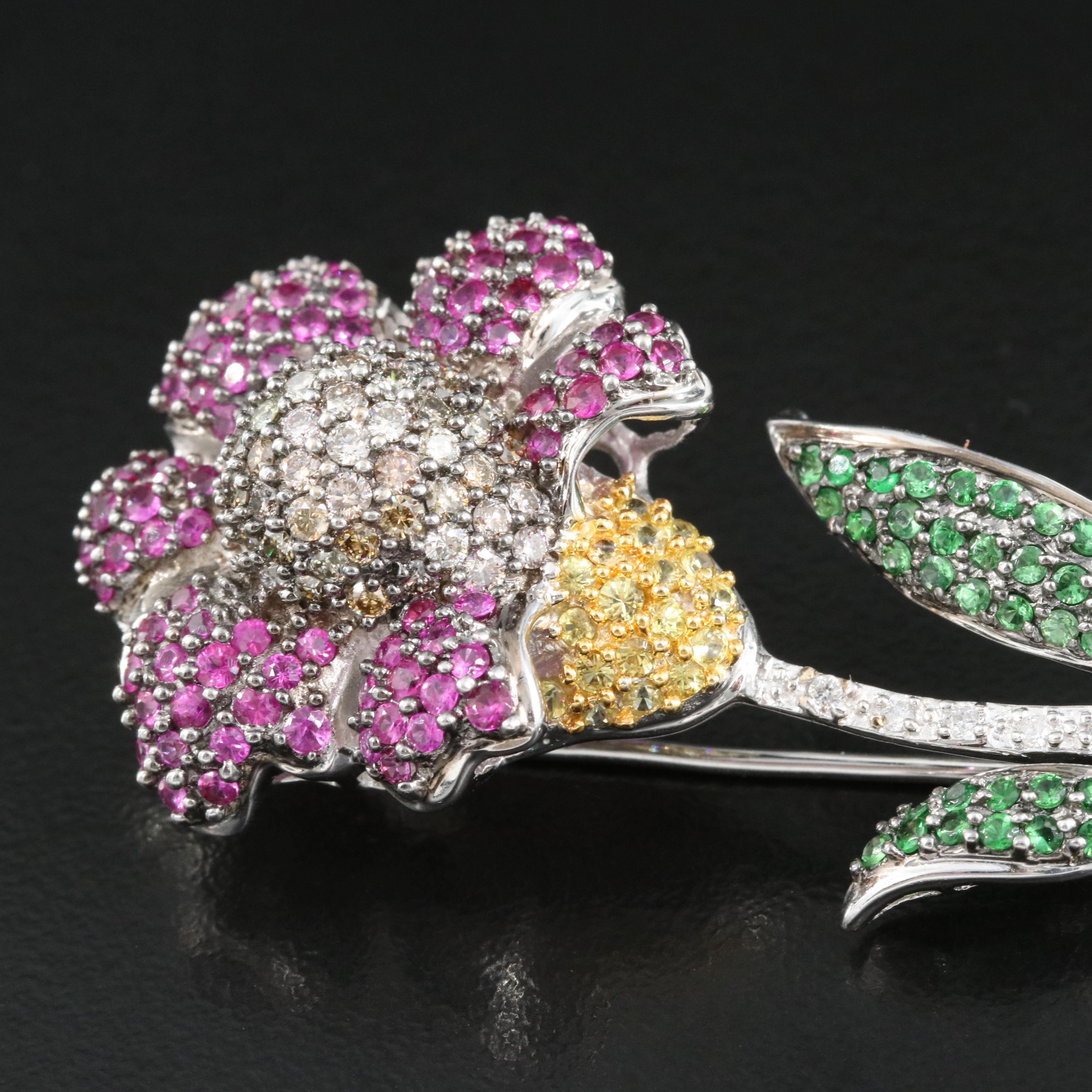 18K and 14K 1.00 CTW Diamond, Ruby, Sapphire and Tsavorite Converter Brooch