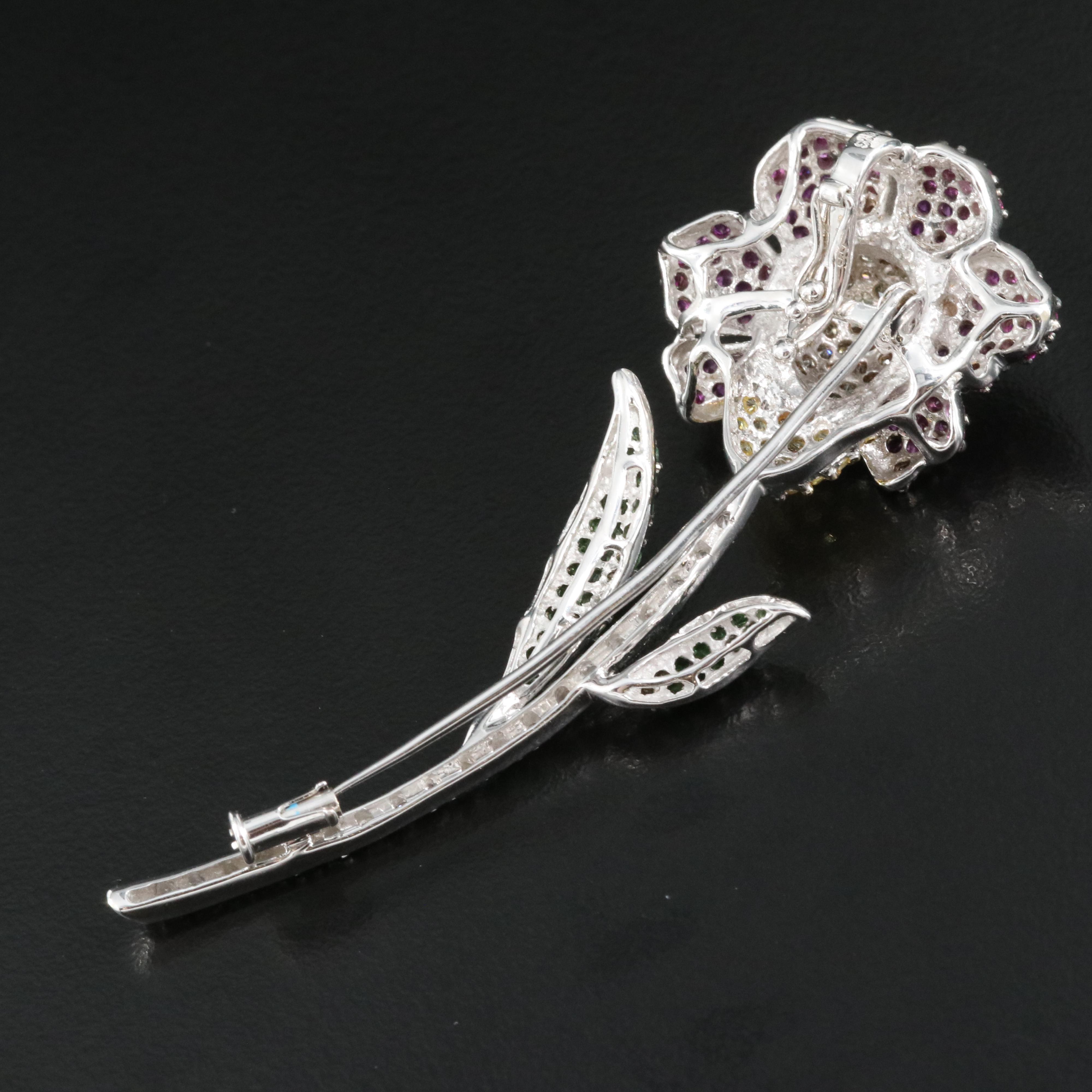 18K and 14K 1.00 CTW Diamond, Ruby, Sapphire and Tsavorite Converter Brooch