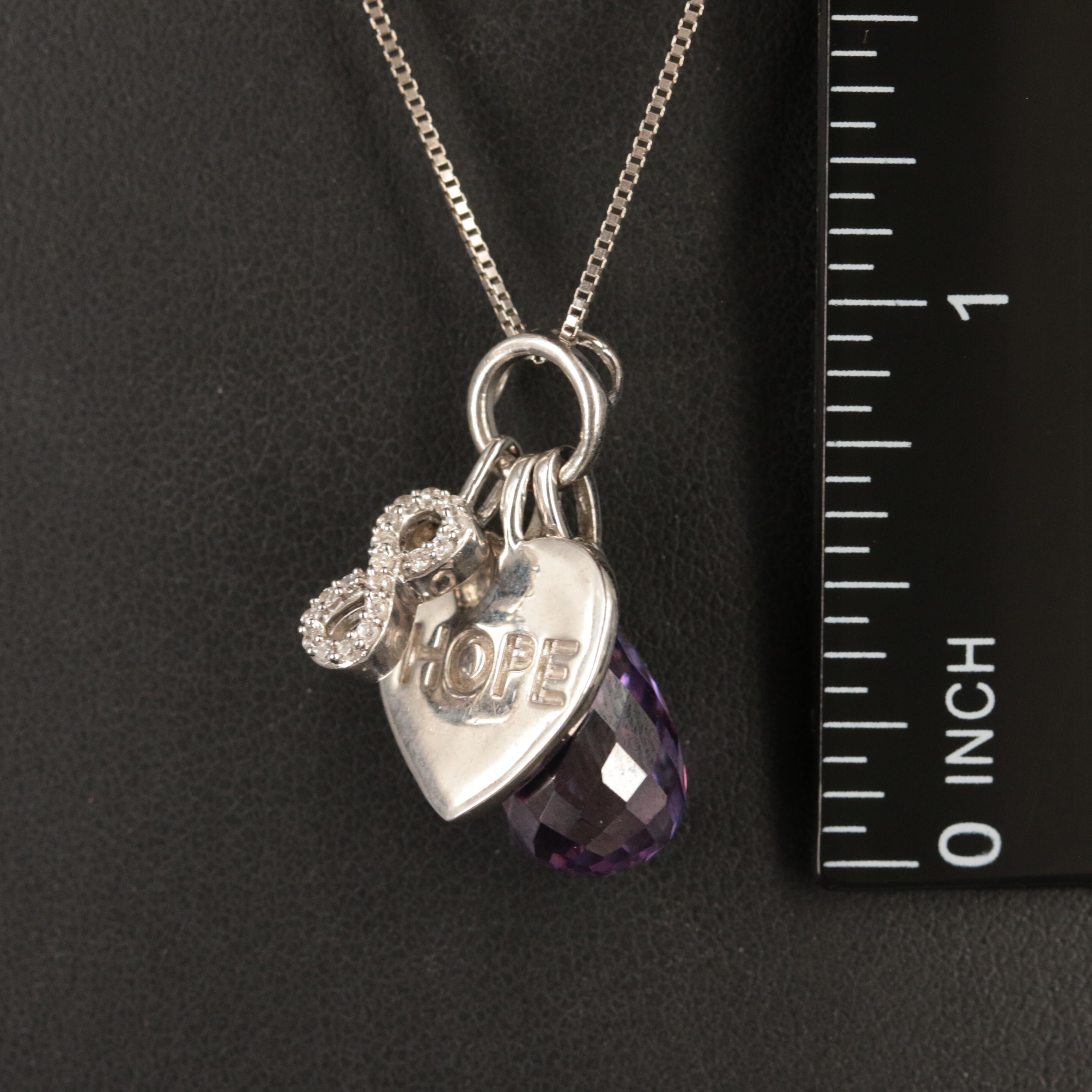 Sterling Cubic Zirconia Infinity and Hope Heart Pendant Necklace