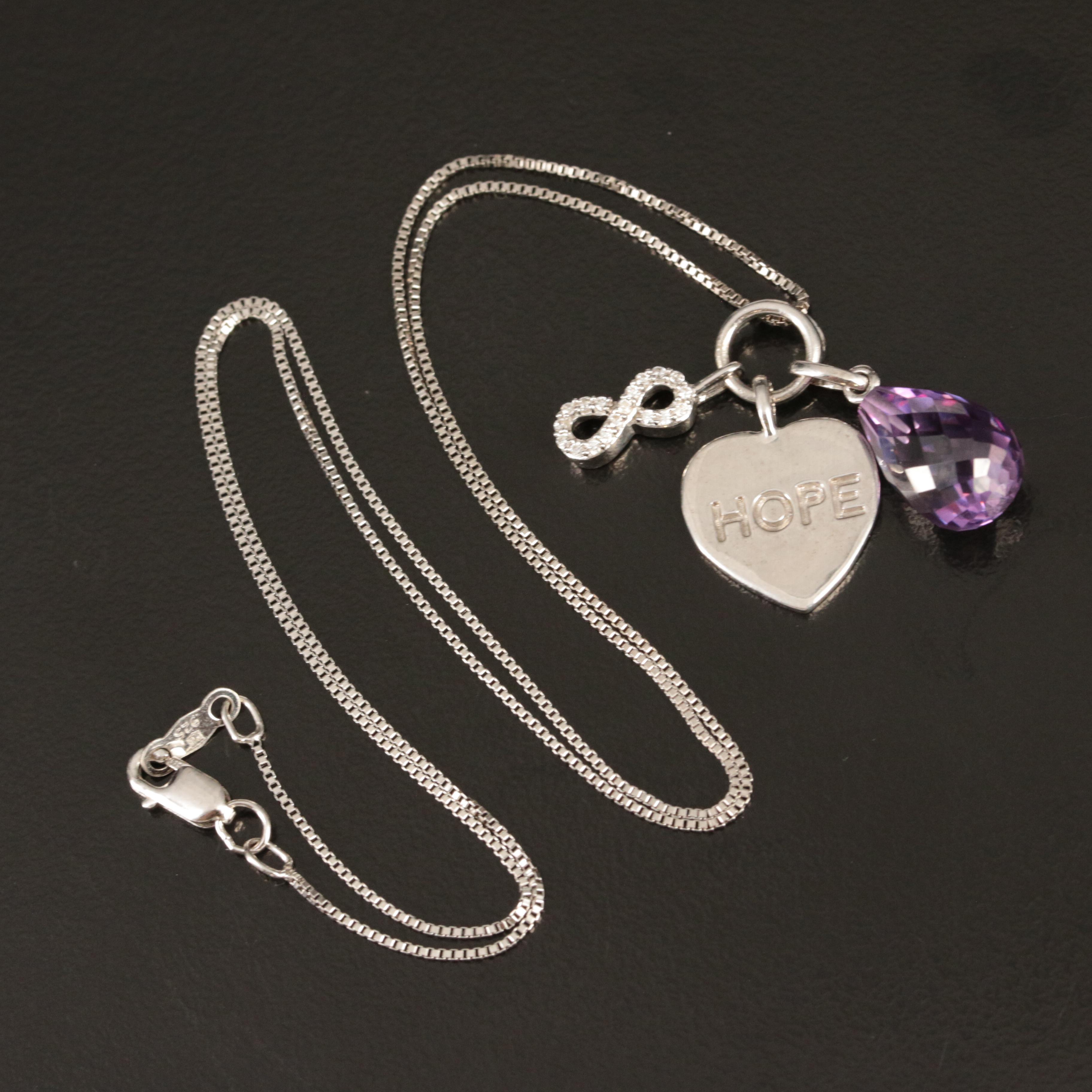 Sterling Cubic Zirconia Infinity and Hope Heart Pendant Necklace