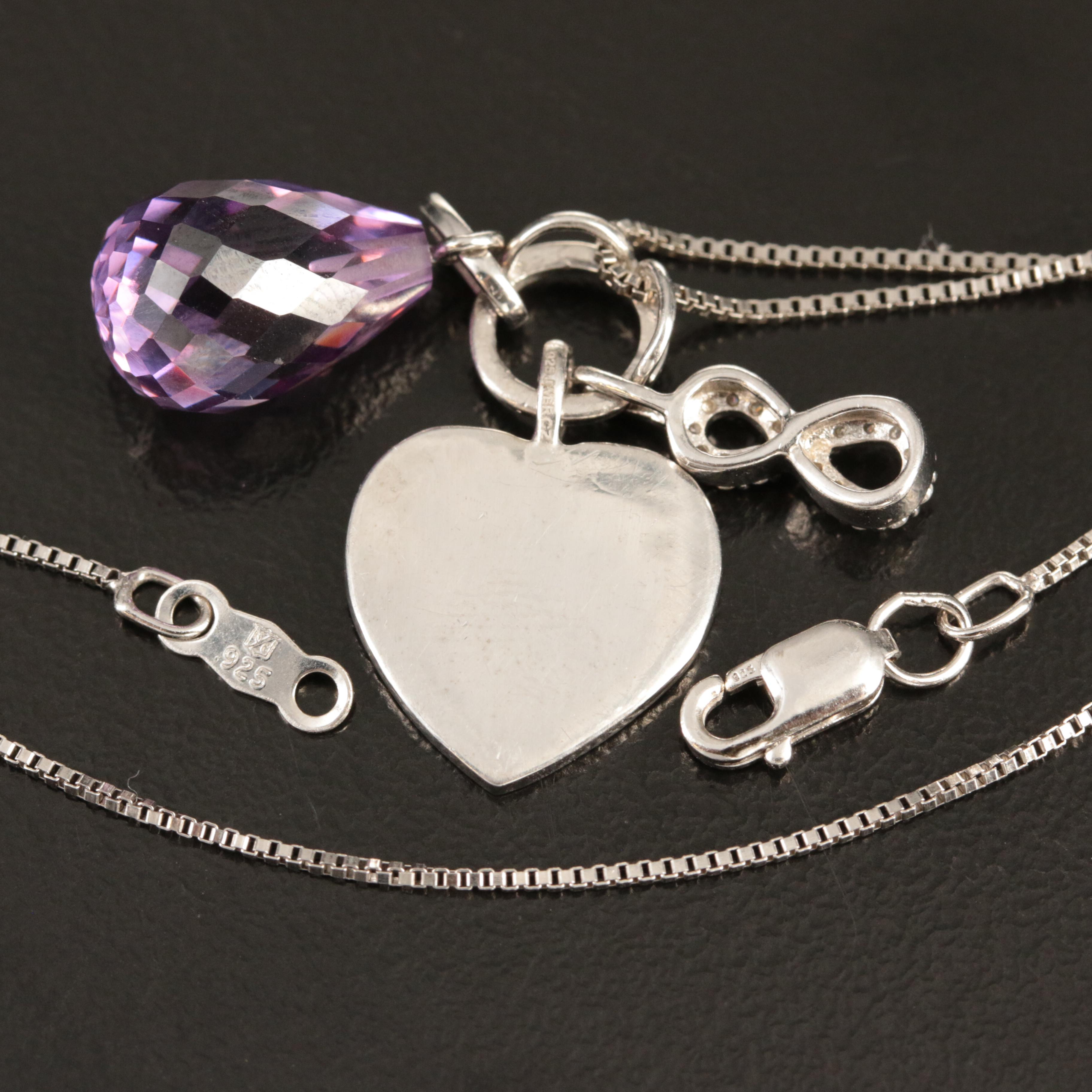 Sterling Cubic Zirconia Infinity and Hope Heart Pendant Necklace