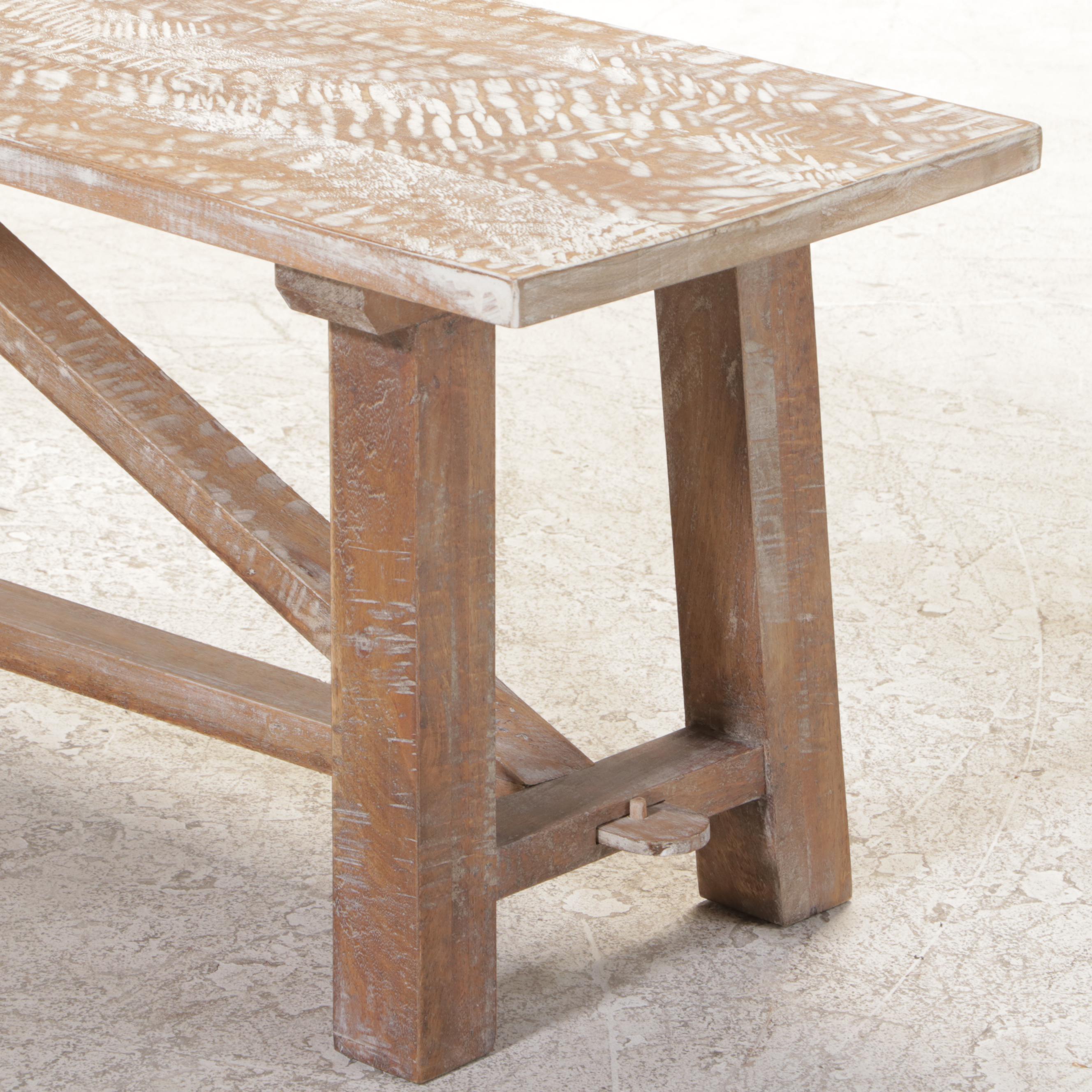 Cerused Hardwood Trestle-Base Bench
