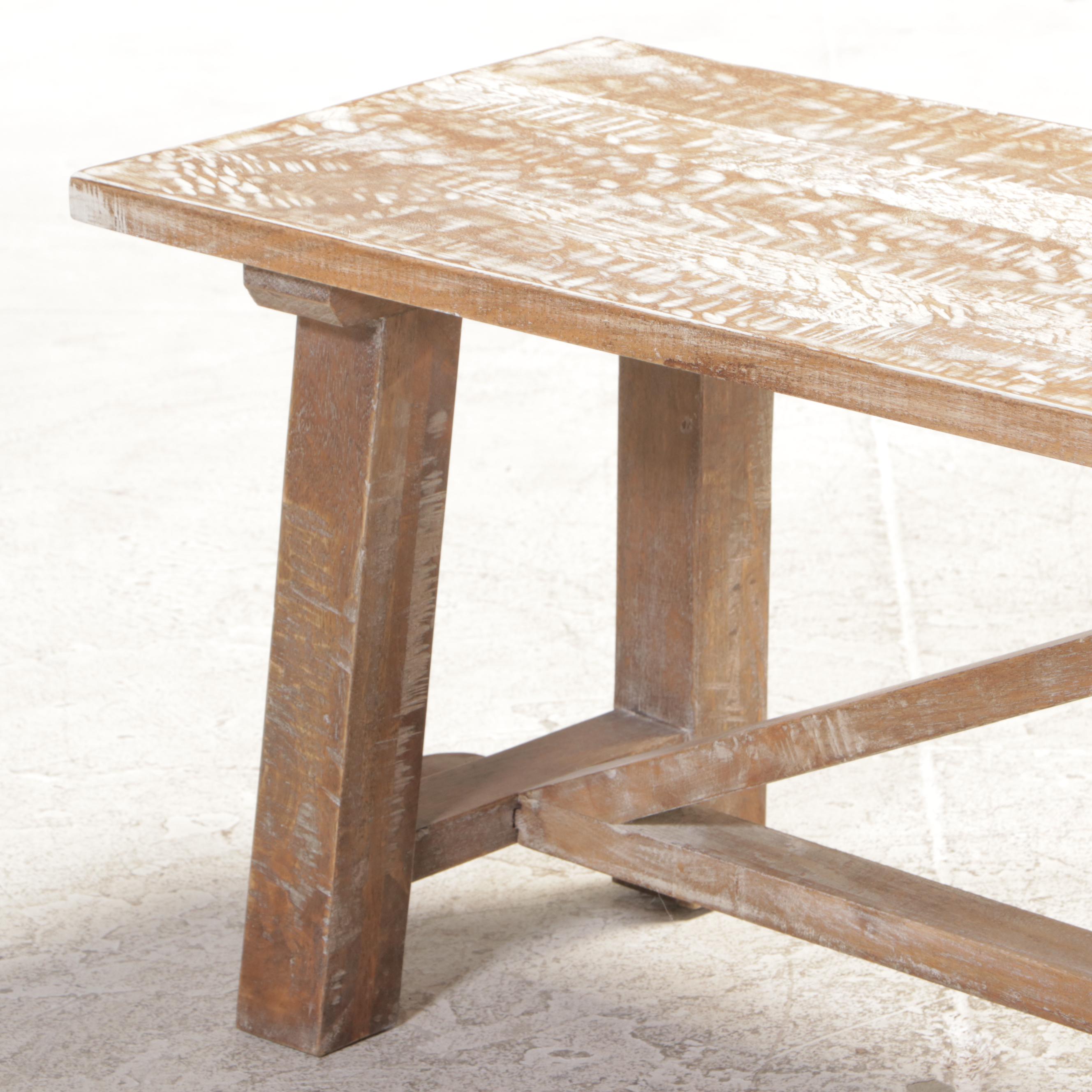 Cerused Hardwood Trestle-Base Bench