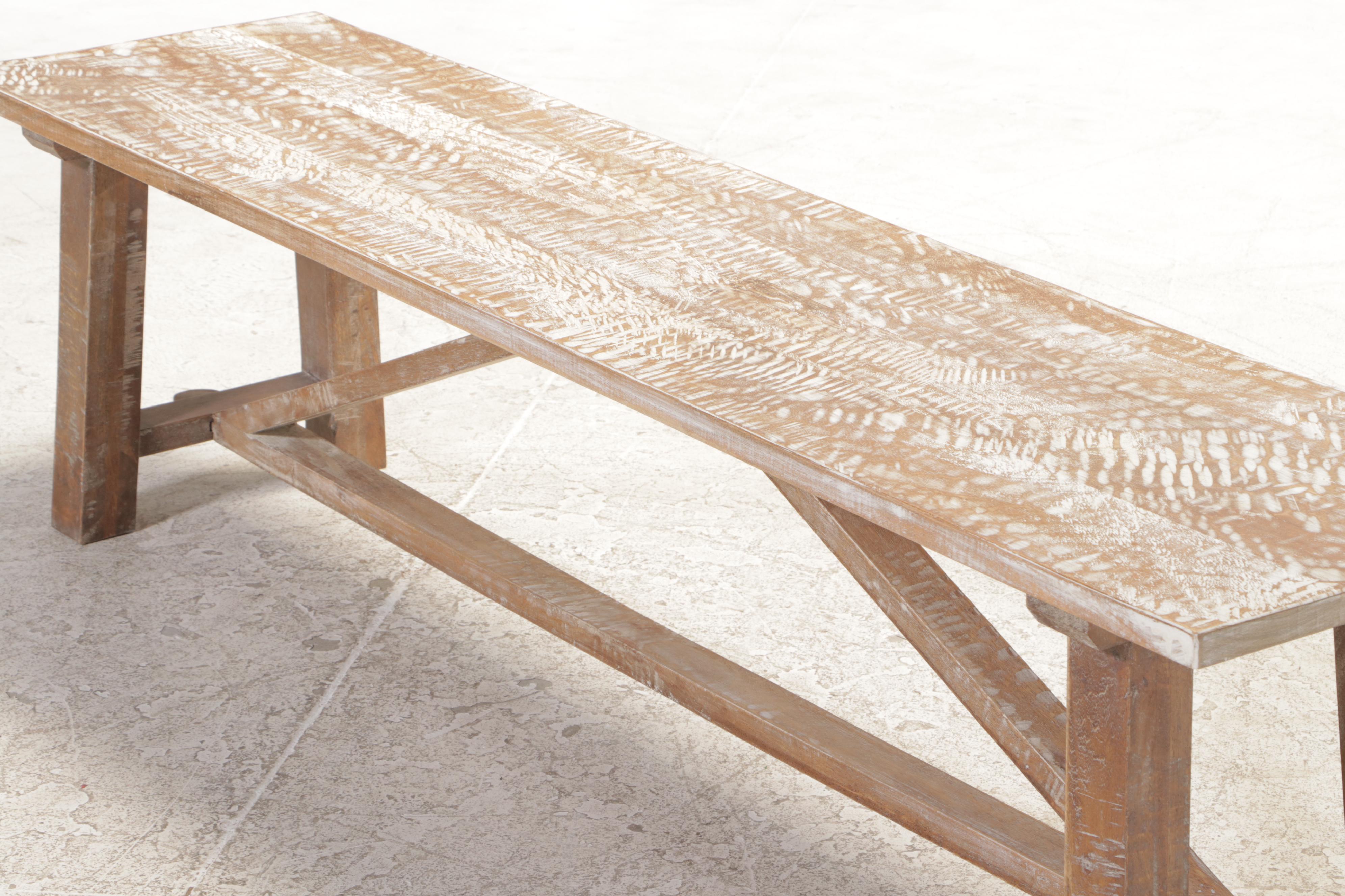 Cerused Hardwood Trestle-Base Bench