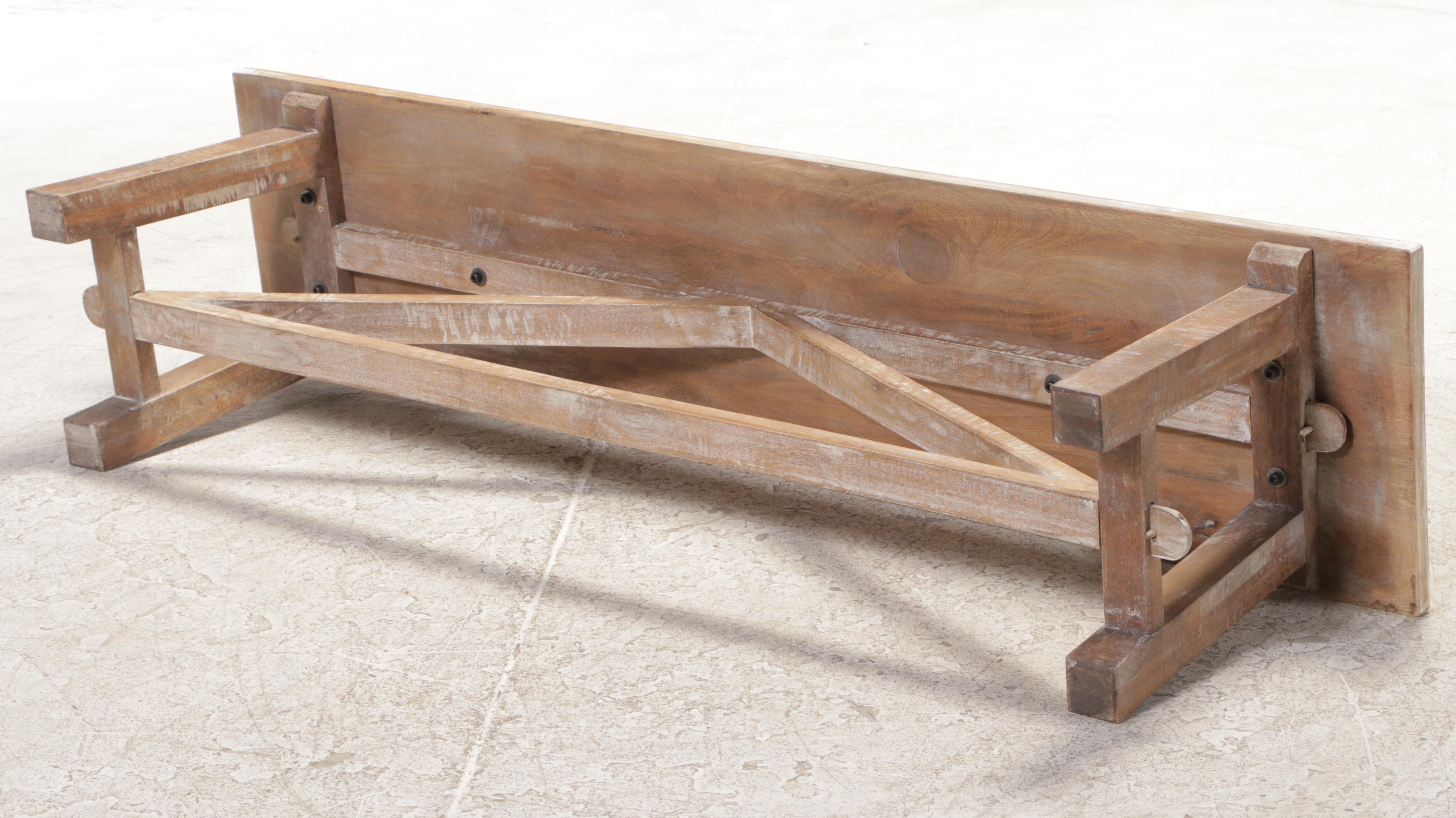 Cerused Hardwood Trestle-Base Bench