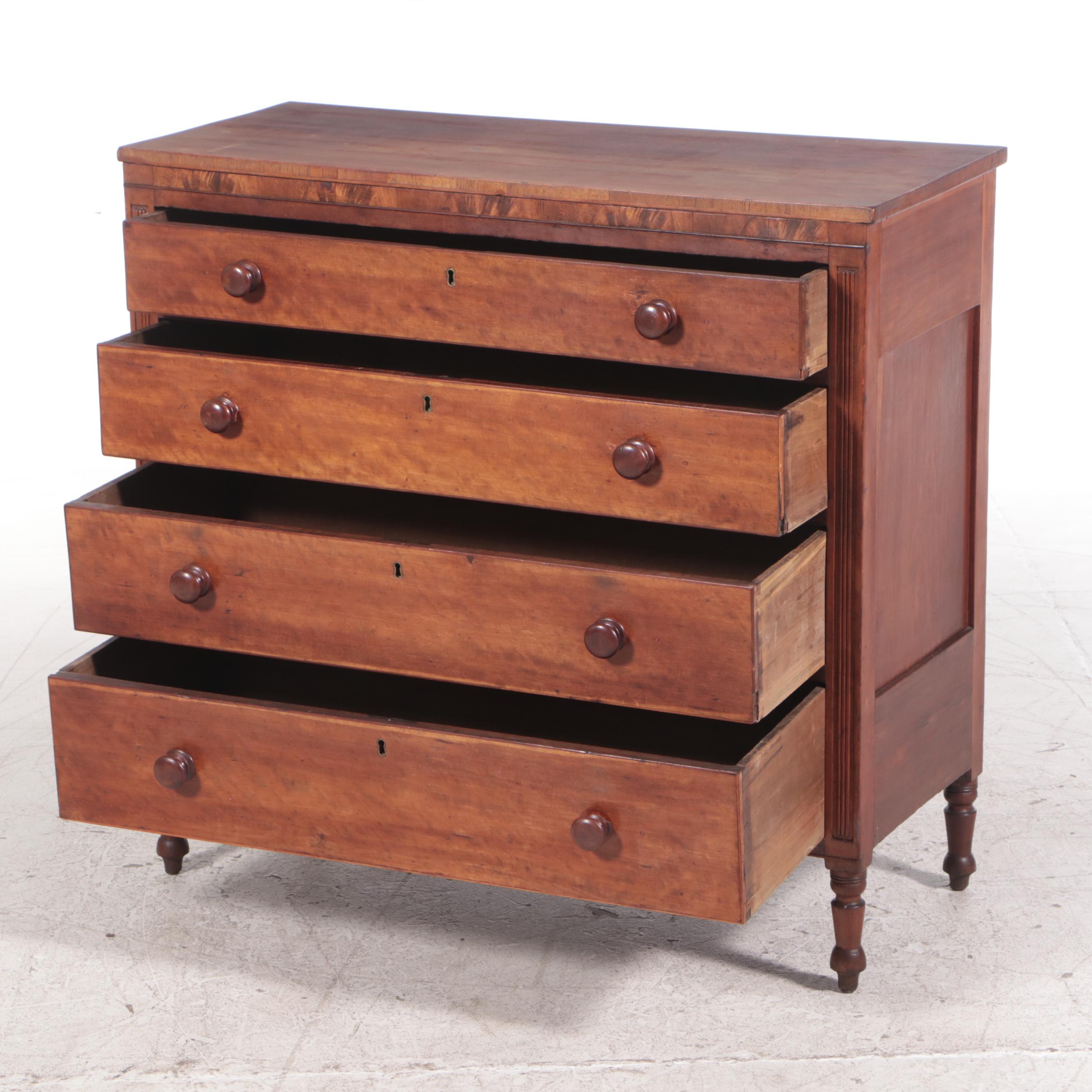 Late Federal Cherrywood and Mahogany Four-Drawer Chest, circa 1830