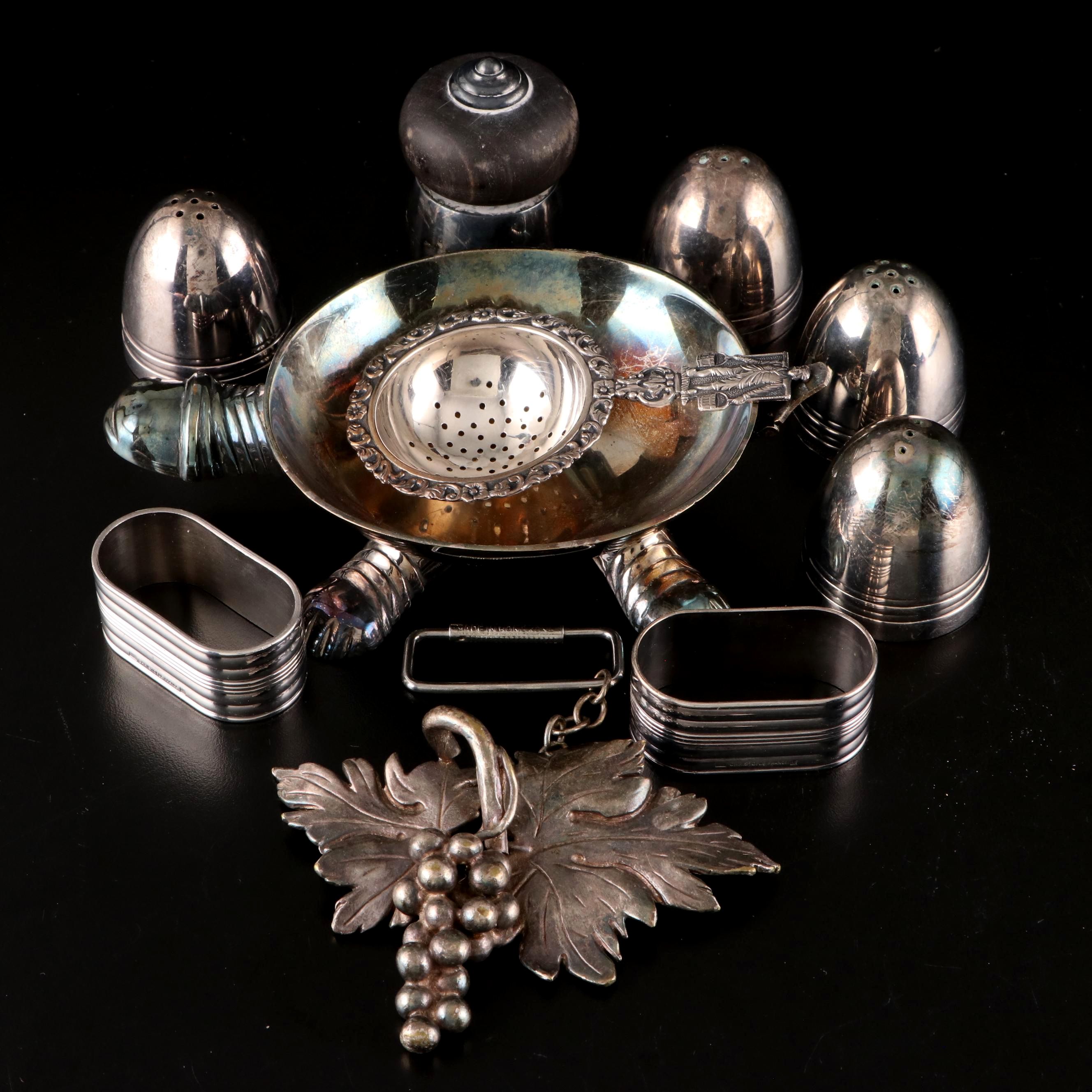 Christofle Salt and Pepper Shakers with Assorted Silver Plate Table Accessories