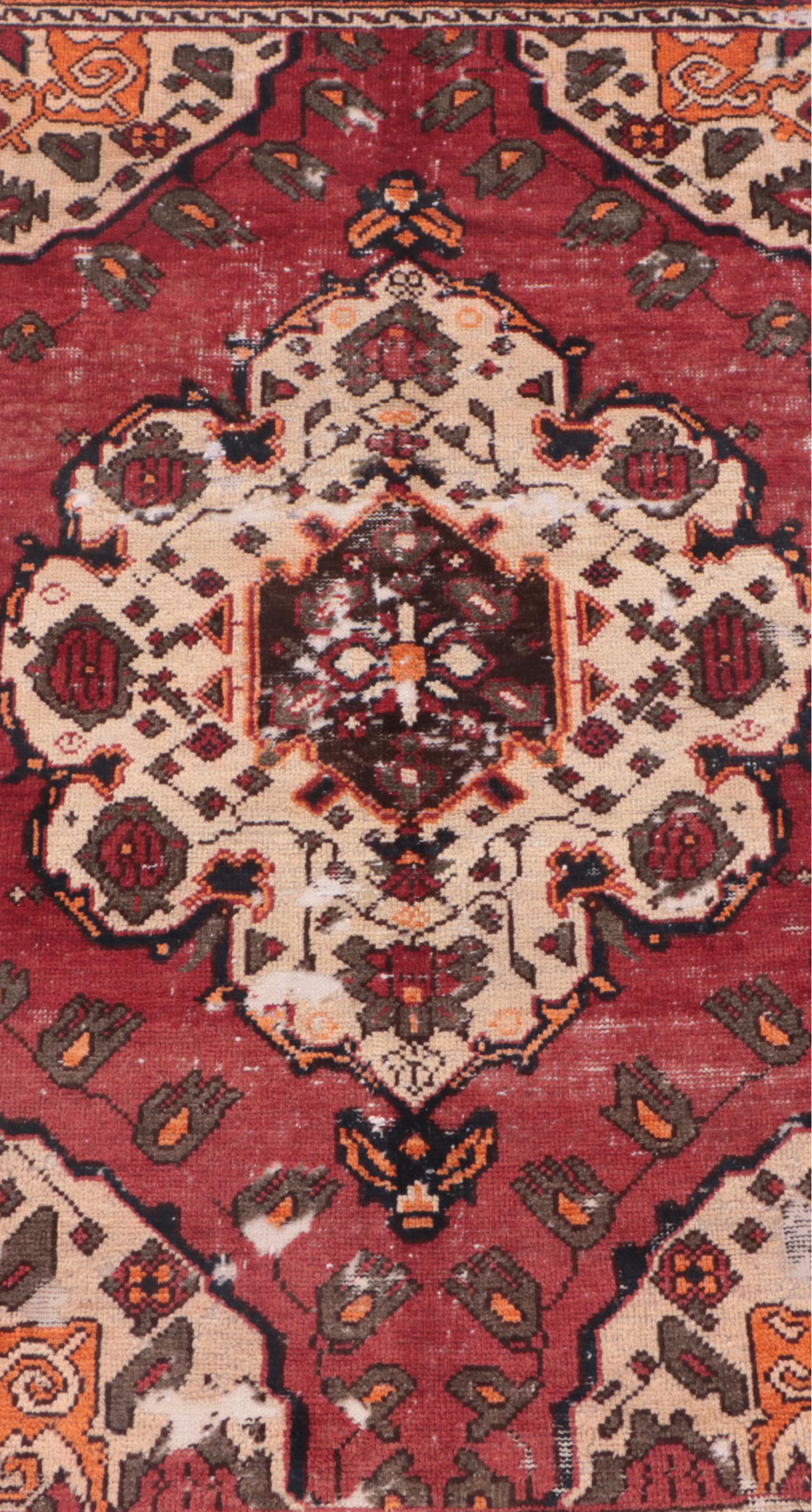 3'3 x 6'3 Hand-Knotted Persian Hamadan Remnant Area Rug