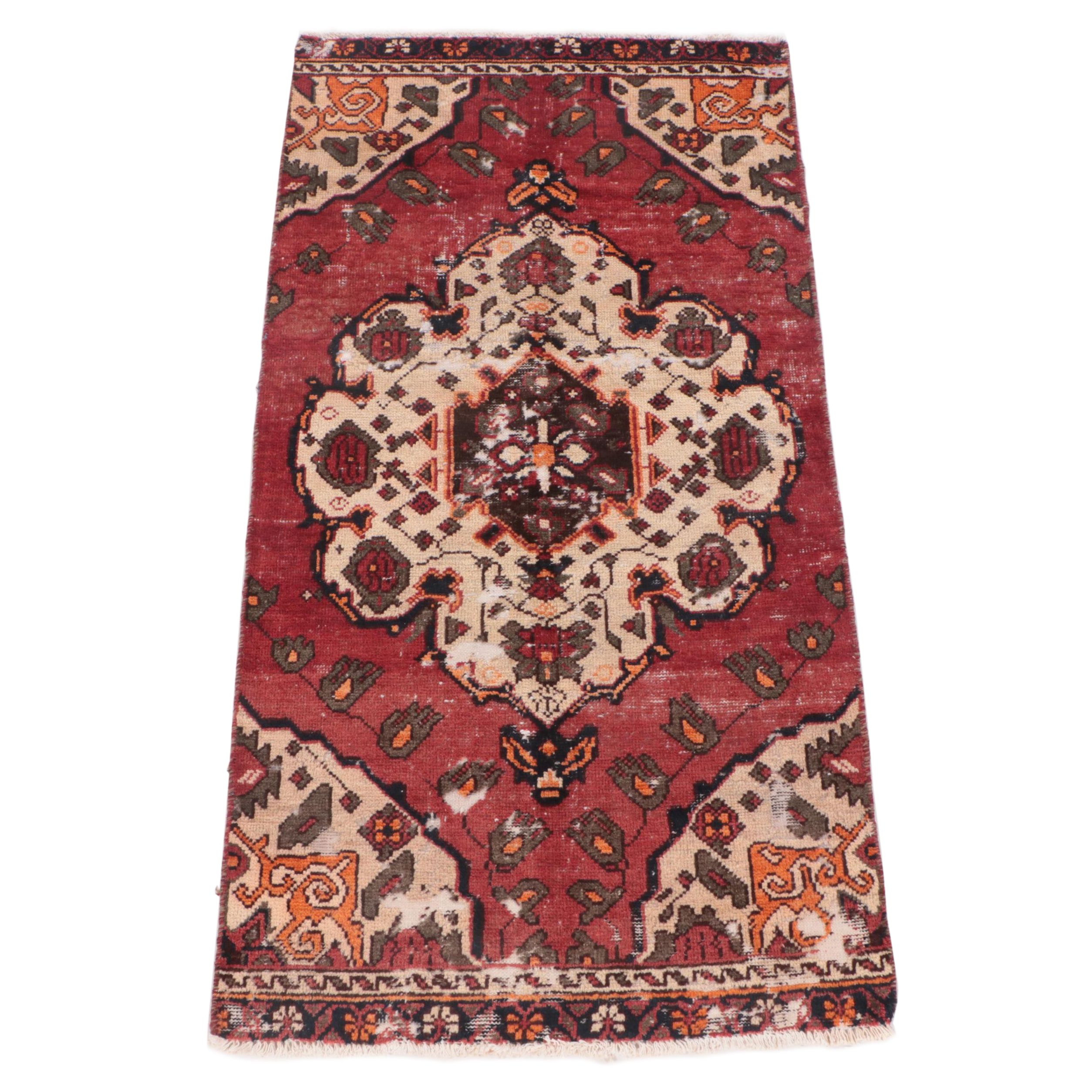 3'3 x 6'3 Hand-Knotted Persian Hamadan Remnant Area Rug