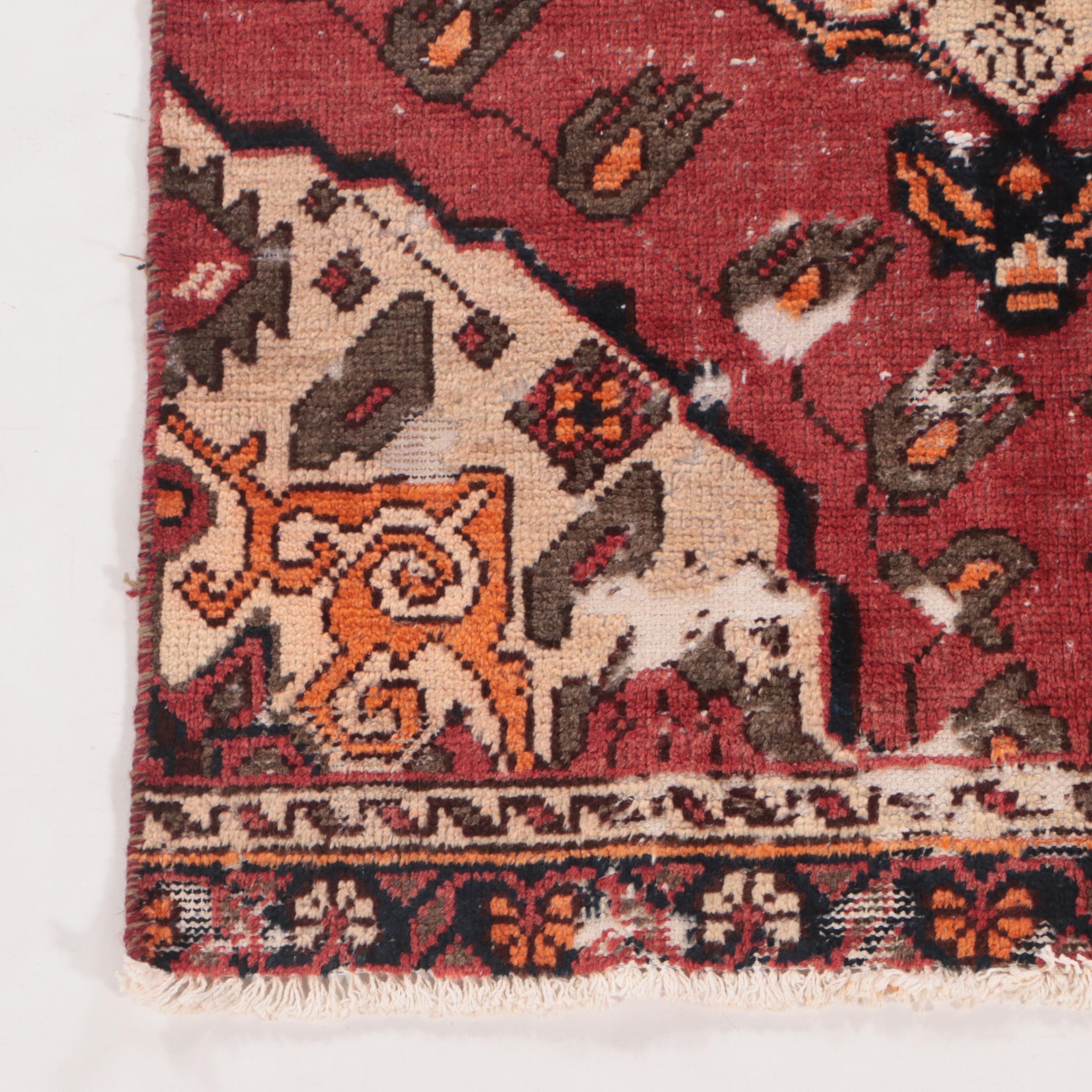 3'3 x 6'3 Hand-Knotted Persian Hamadan Remnant Area Rug