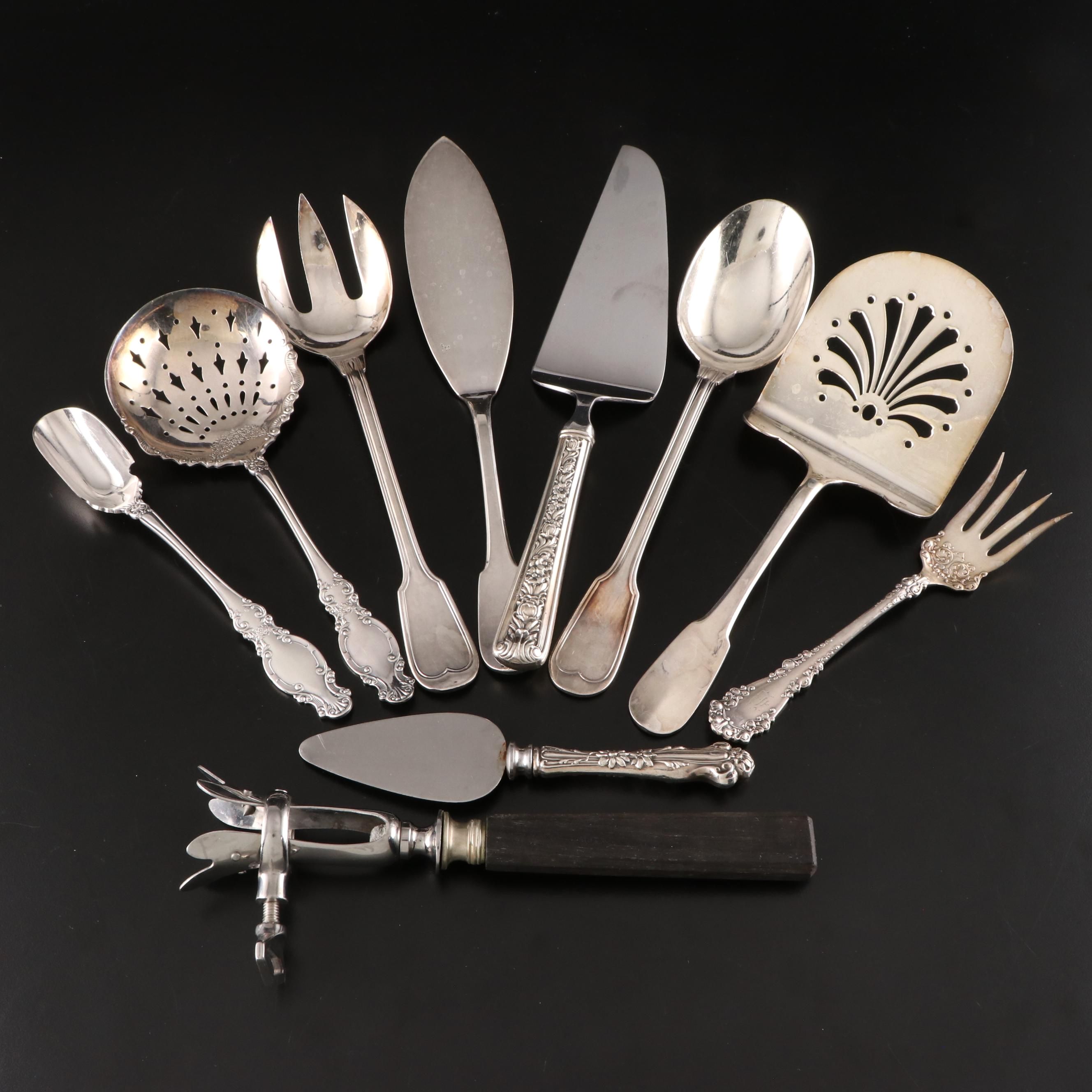 Christofle Asparagus Server with Lamb Bone Holder and Other Serving Utensils
