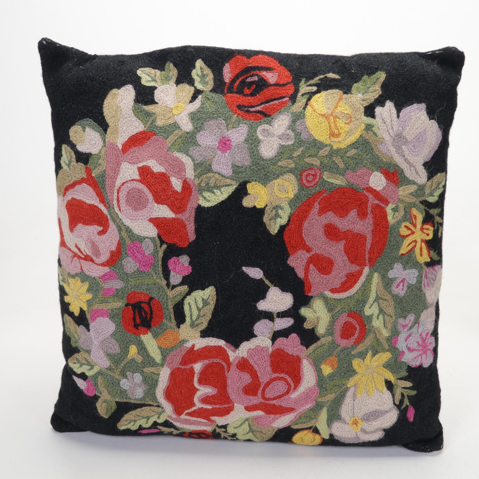 Embroidered and Woven Floral Accent Pillows