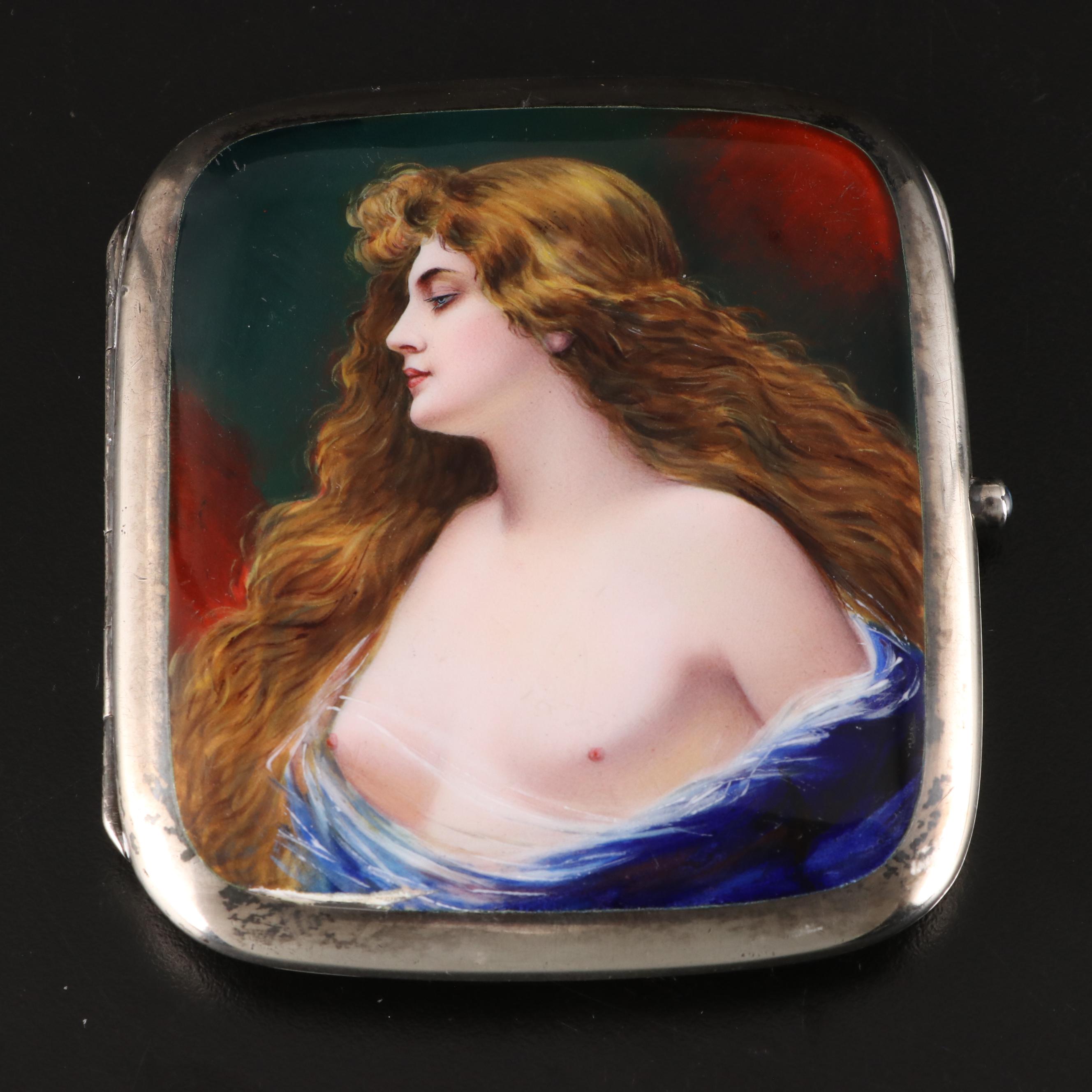 Sterling Silver and Enamel Art Nouveau Cigarette Case