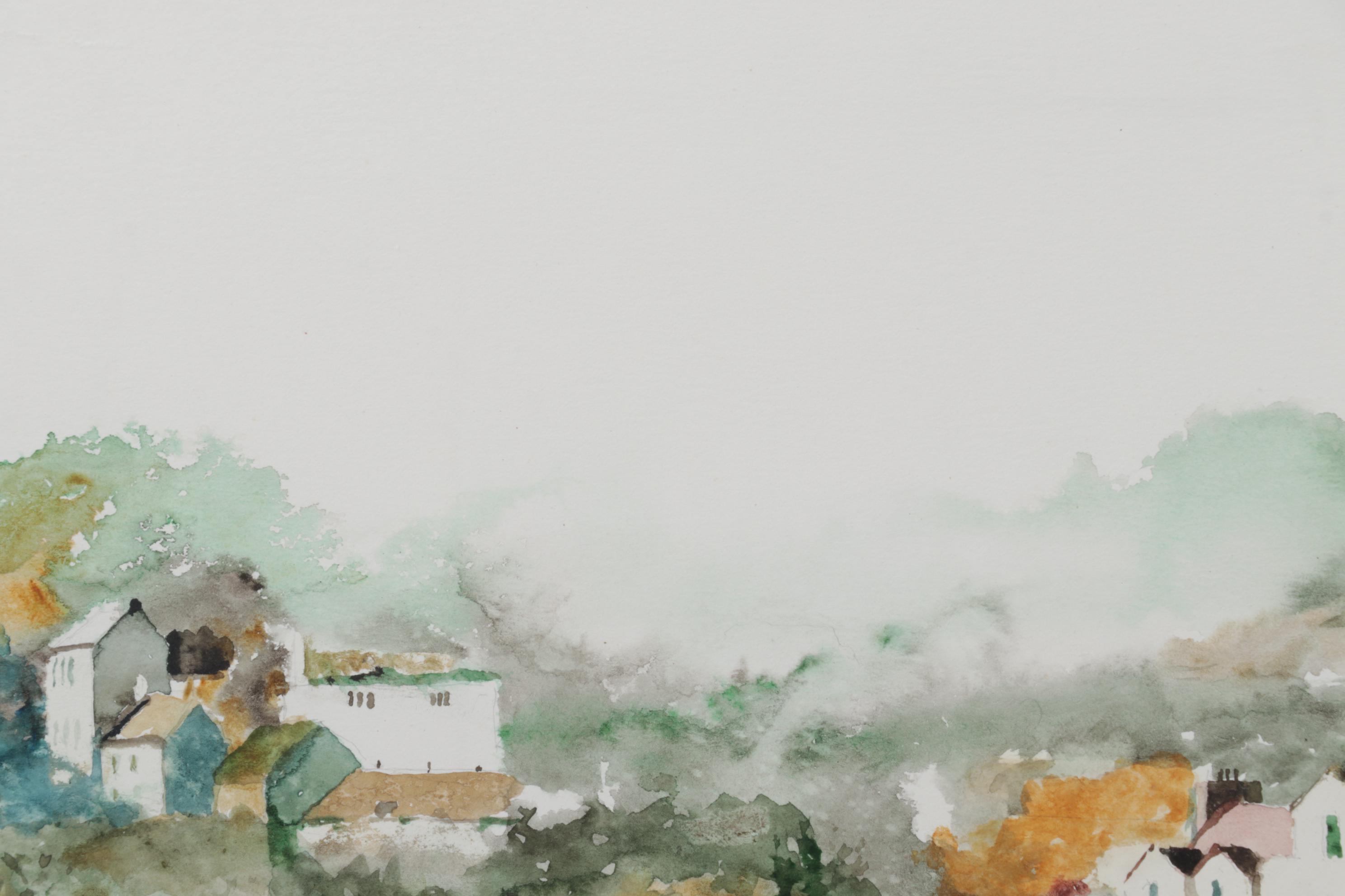 Irish Town Landscape Watercolor Painting "Kinsale, Co. Cork," Late 20th Century