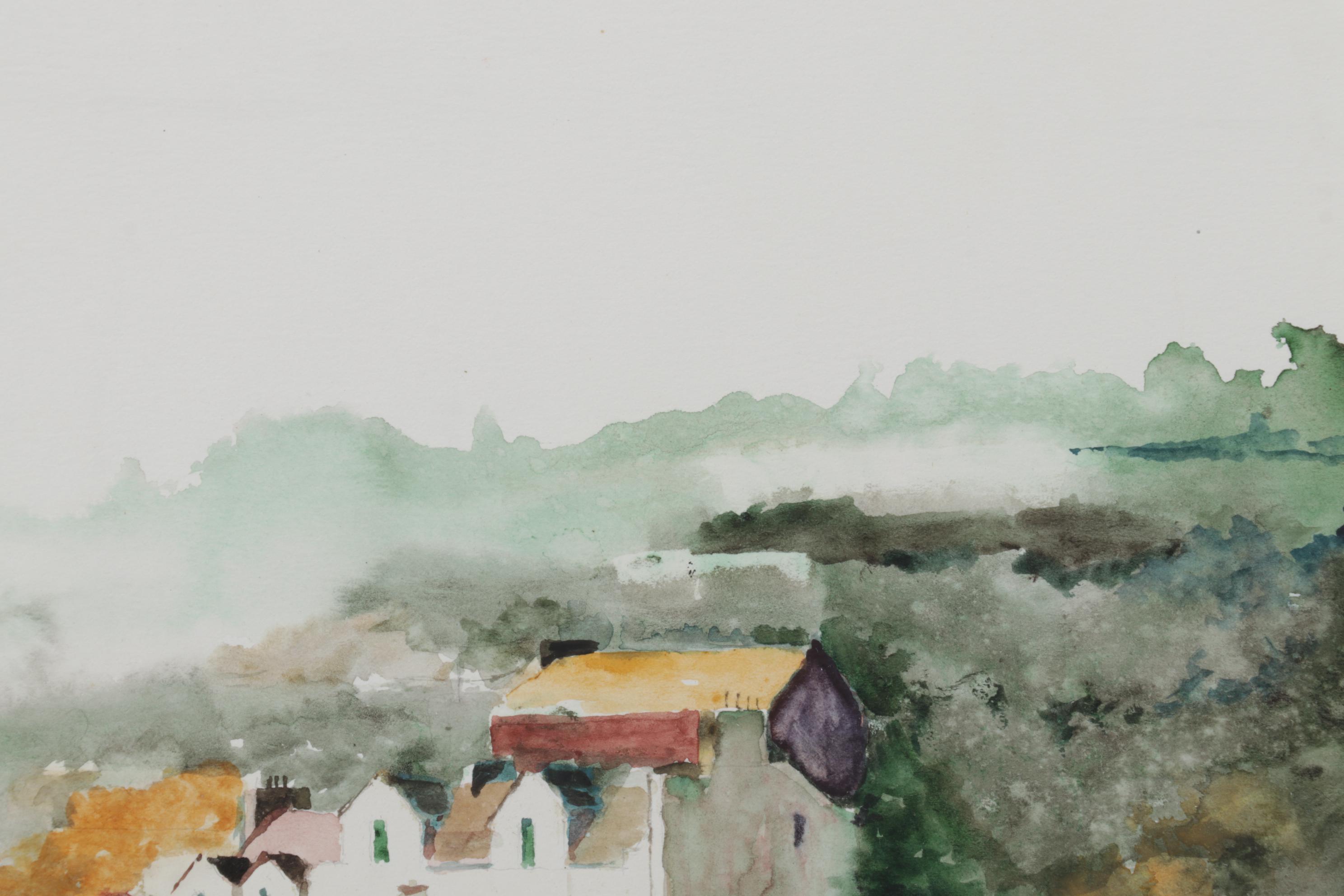Irish Town Landscape Watercolor Painting "Kinsale, Co. Cork," Late 20th Century