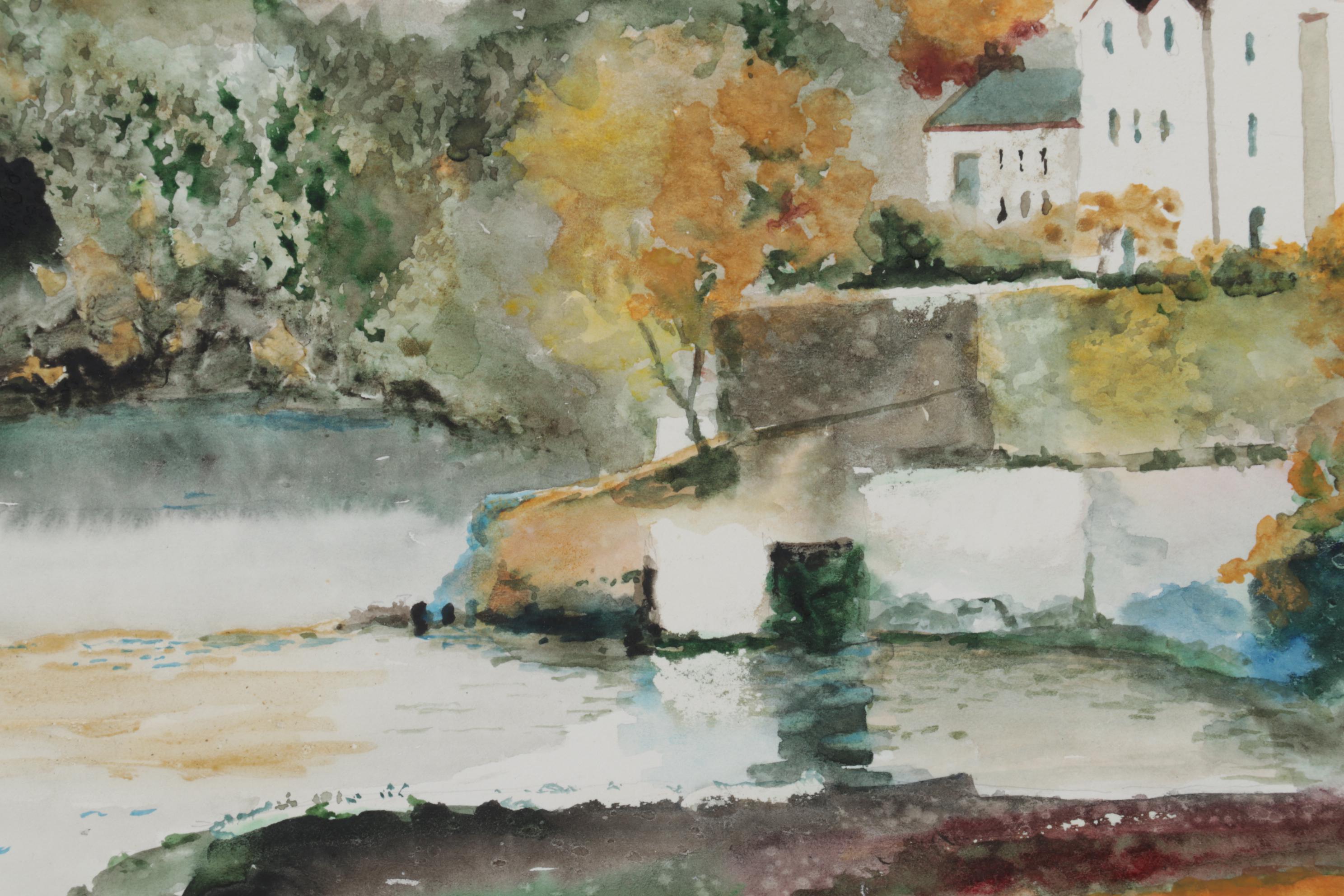 Irish Town Landscape Watercolor Painting "Kinsale, Co. Cork," Late 20th Century