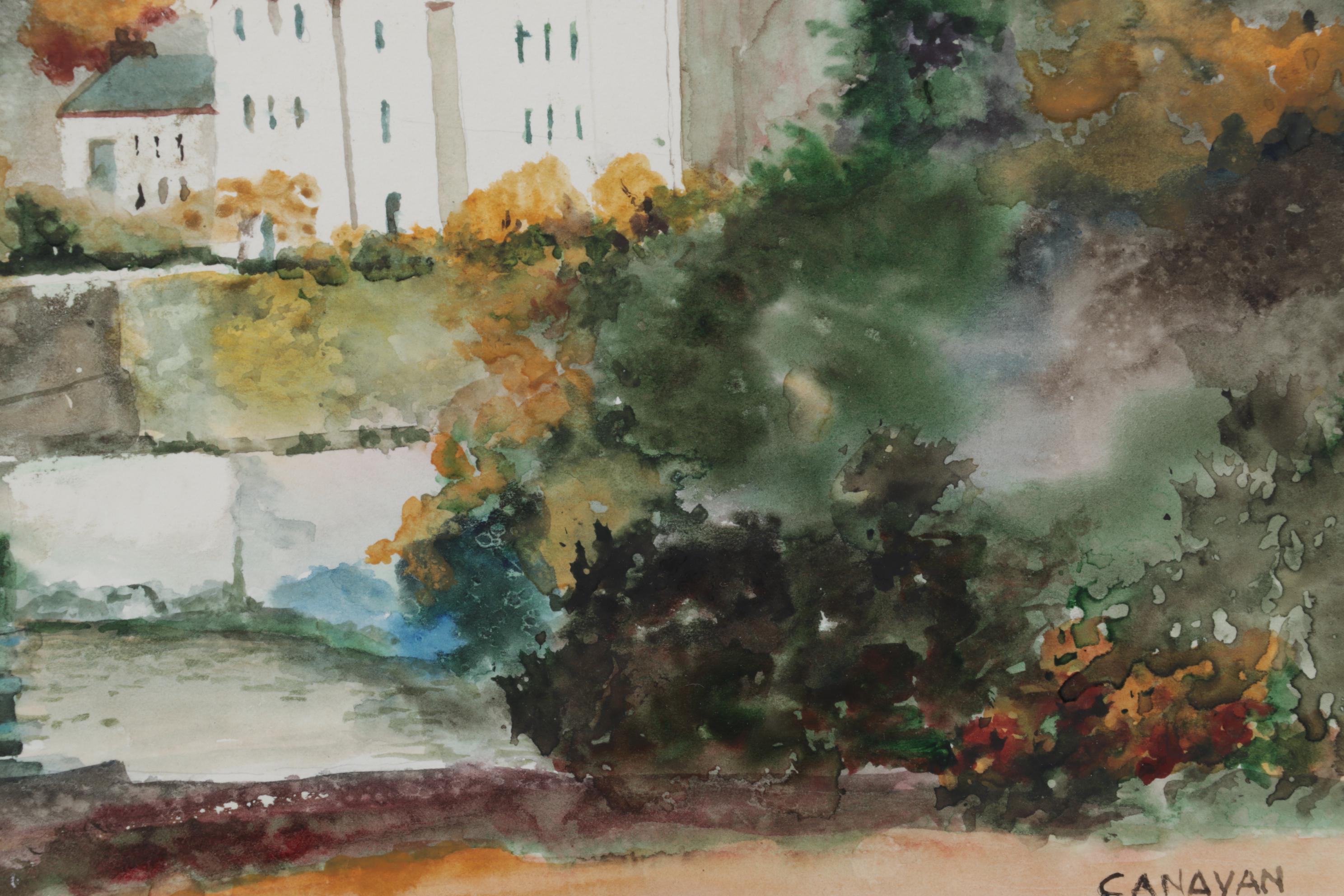 Irish Town Landscape Watercolor Painting "Kinsale, Co. Cork," Late 20th Century