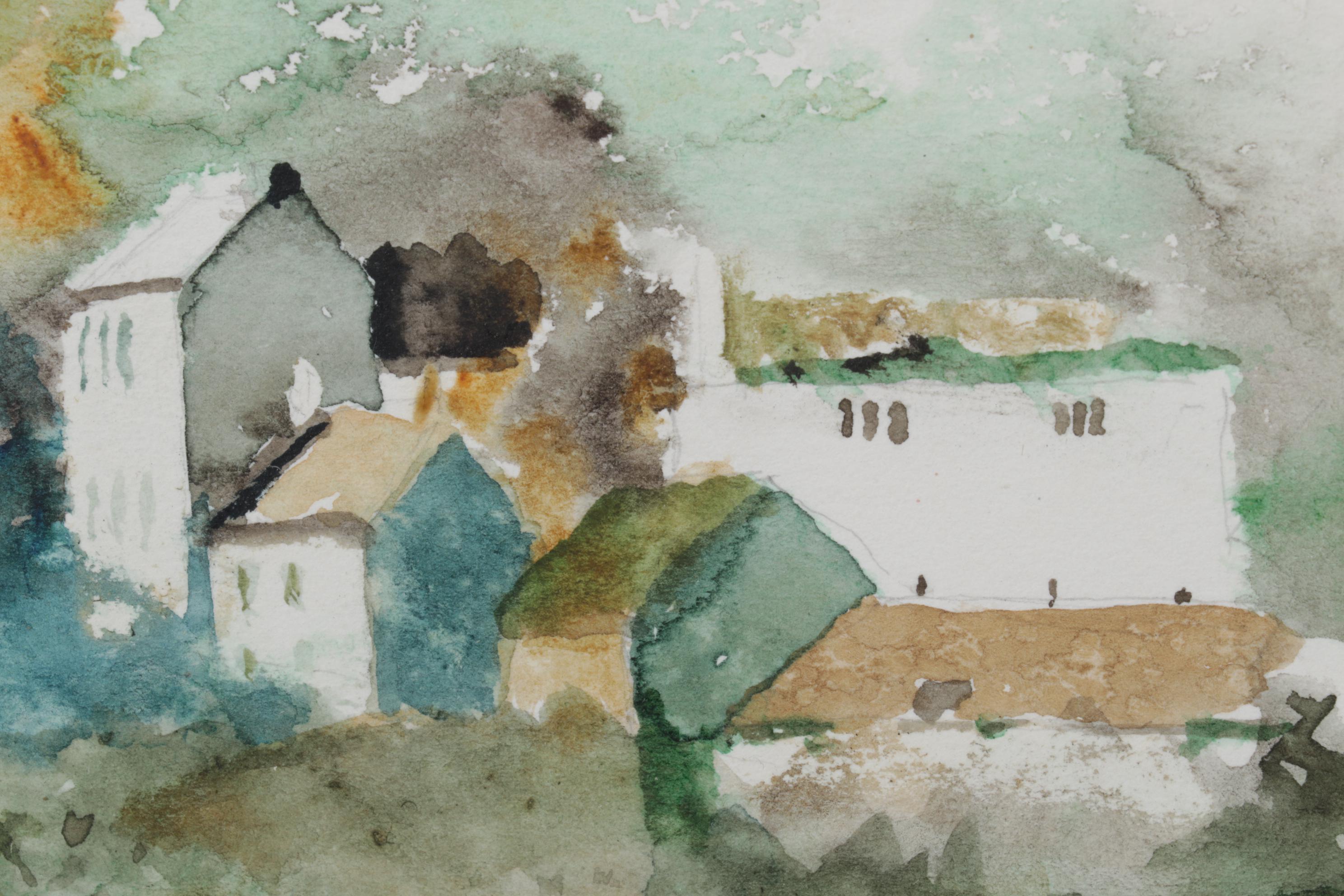 Irish Town Landscape Watercolor Painting "Kinsale, Co. Cork," Late 20th Century
