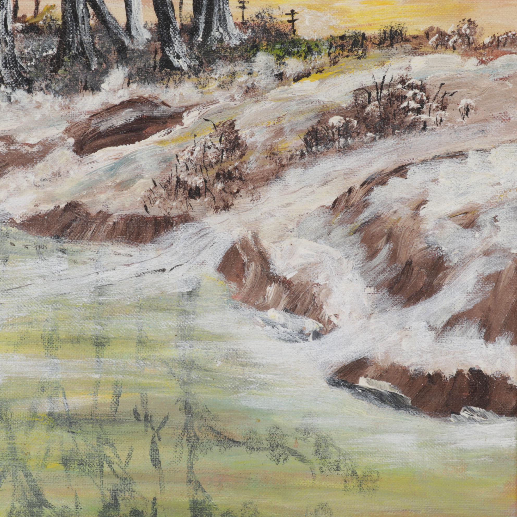 Brian Sholley Folk Art Oil Painting "Winter," Circa 1974