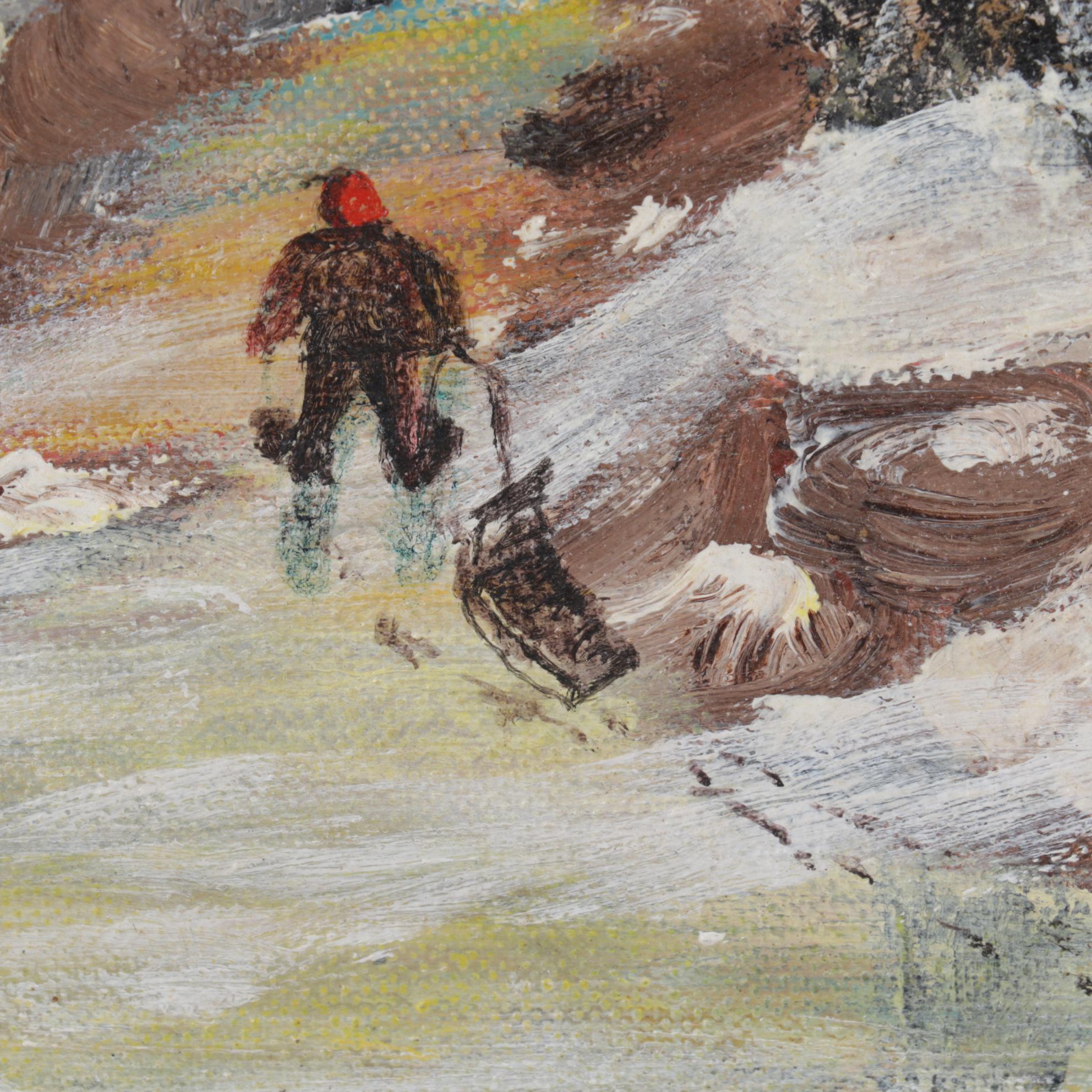 Brian Sholley Folk Art Oil Painting "Winter," Circa 1974