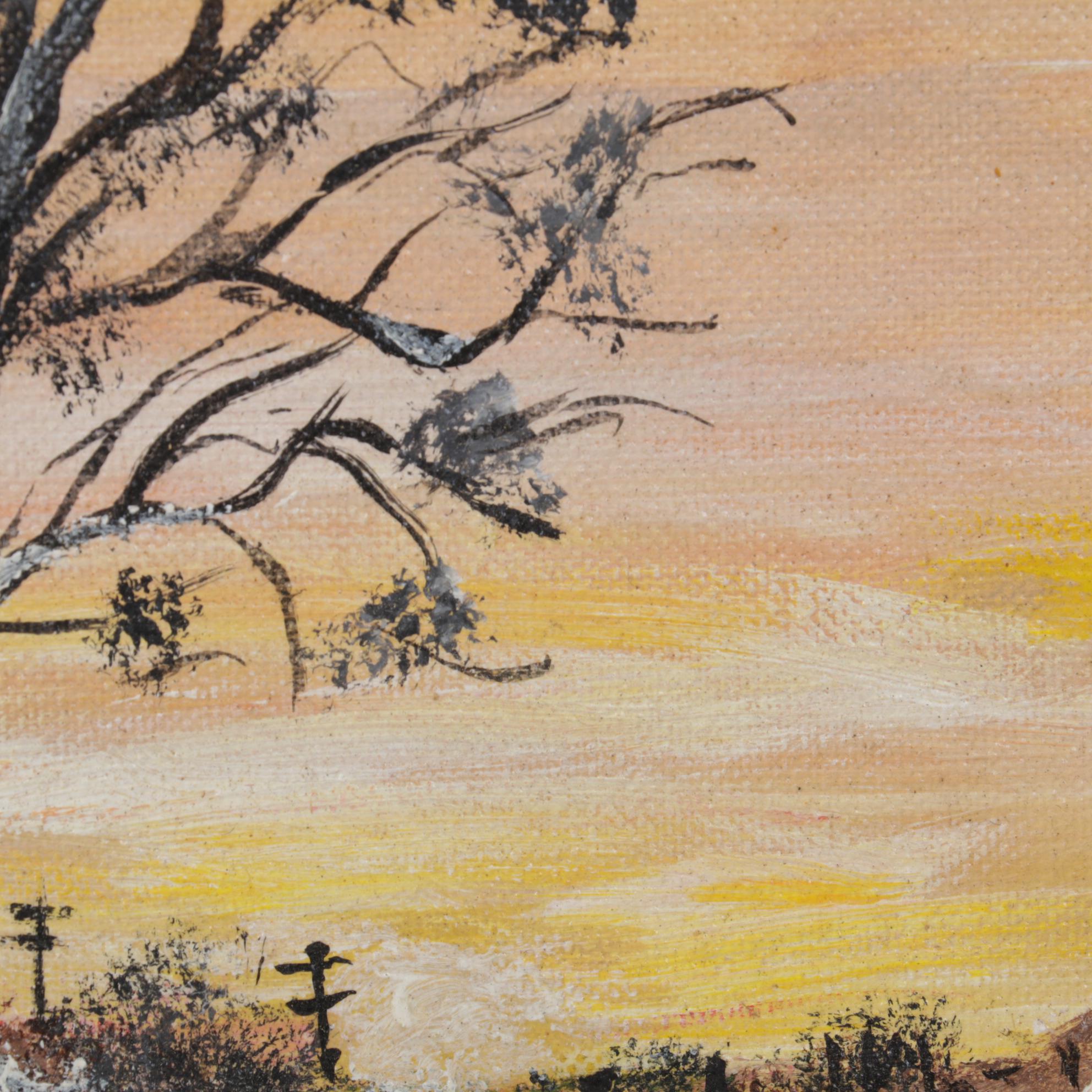 Brian Sholley Folk Art Oil Painting "Winter," Circa 1974