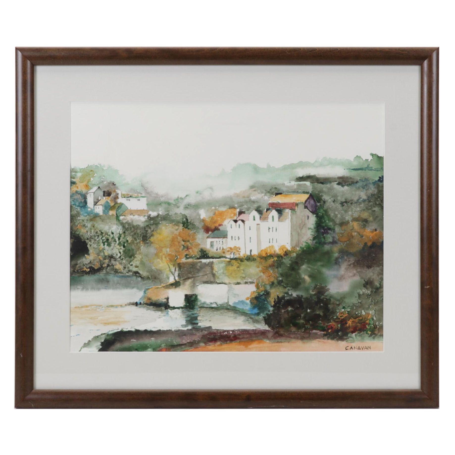 Irish Town Landscape Watercolor Painting "Kinsale, Co. Cork," Late 20th Century